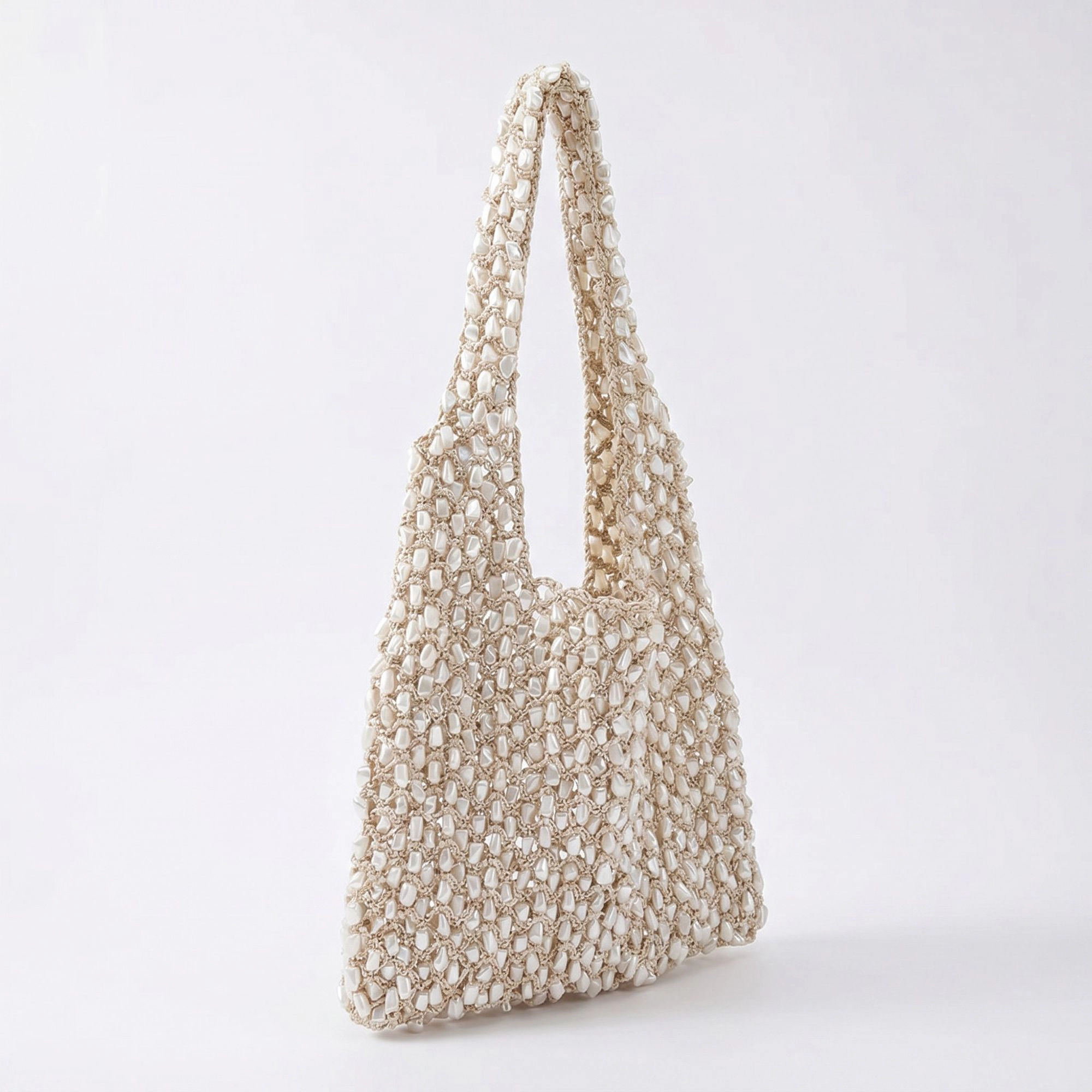 Alilang Women's Beaded Shoulder Bag with Macrame Open Weave Double Strap Design