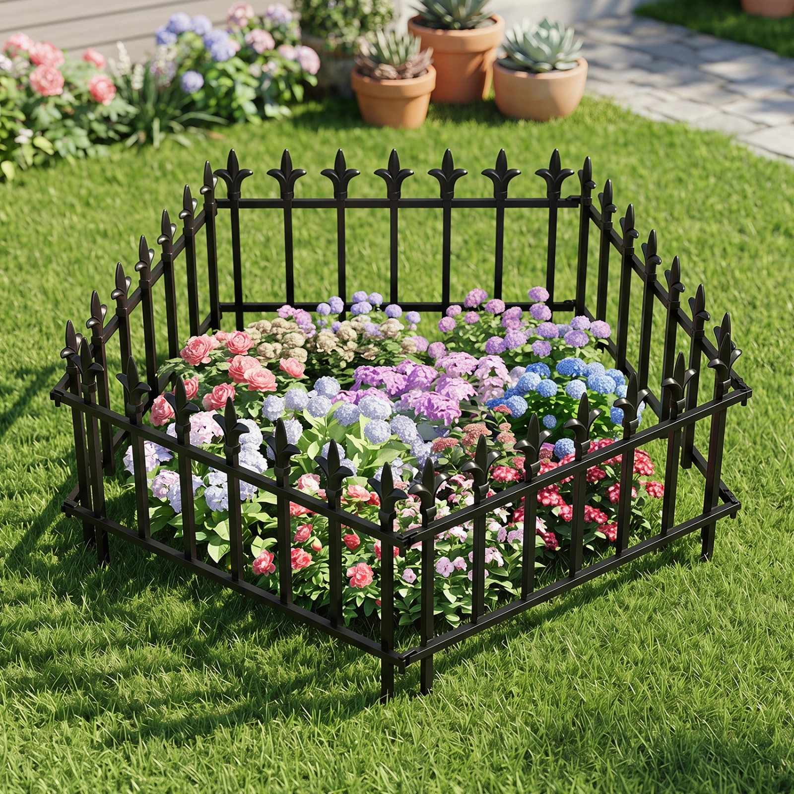 SUGIFT No-Dig Decorative Metal Garden Fence Panels 22 x 17 in Landscape Border 5-Pack/10-Pack Black