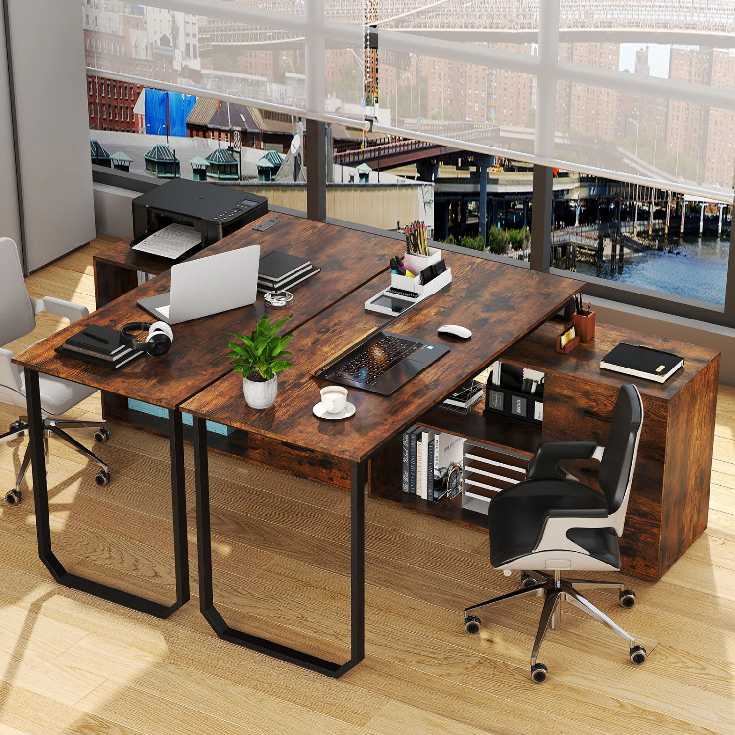 SlickBlue 55 Inch Reversible L-Shaped Office Desk with Drawers