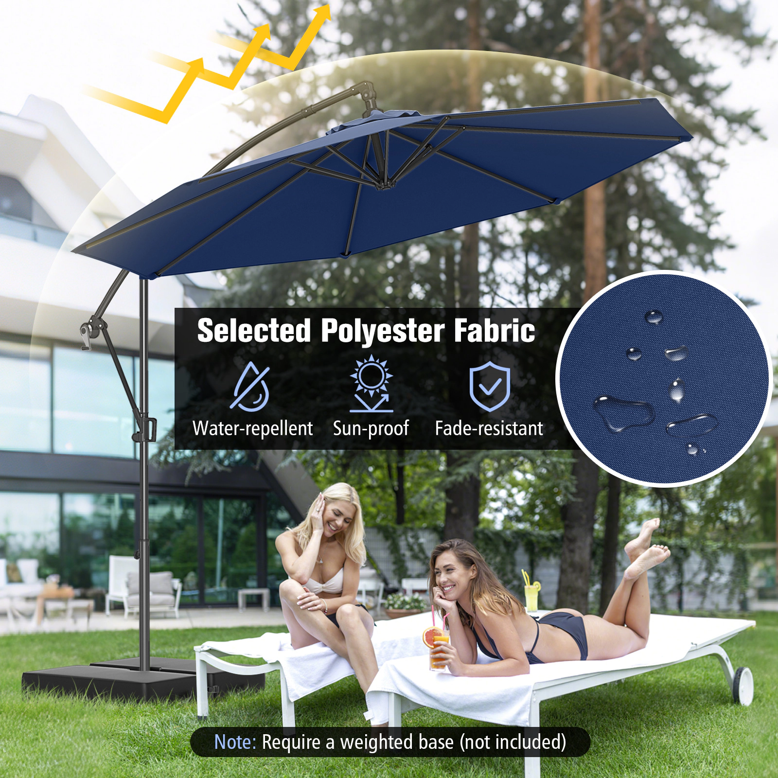 SUGIFT 10 ft Offset Hanging Umbrella with Infinite Tilt and 360 Degree Rotation