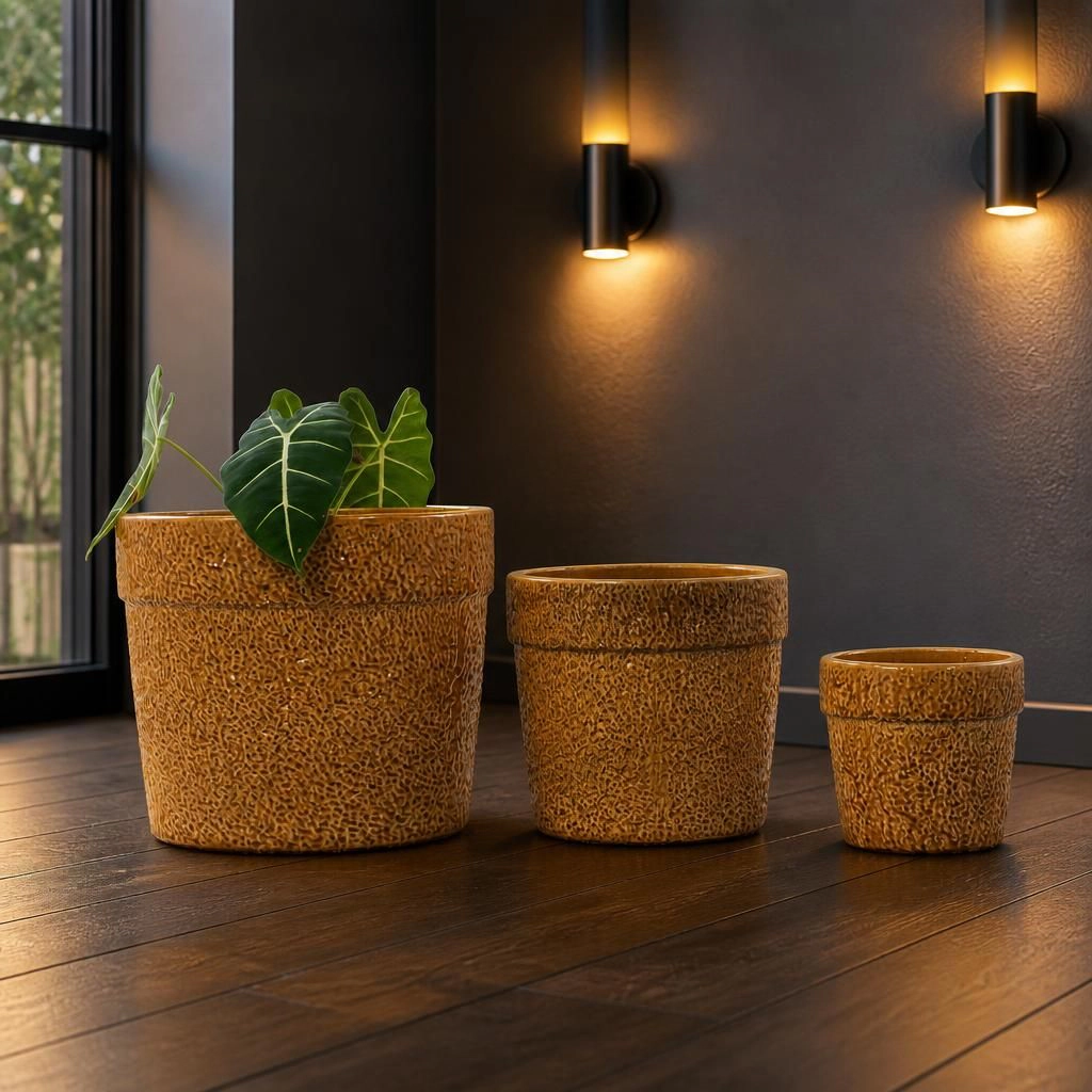 WOW PIONEER Large Round Ceramic Planter Pot for Patio Deck Porch Balcony Yard Indoor Outdoor