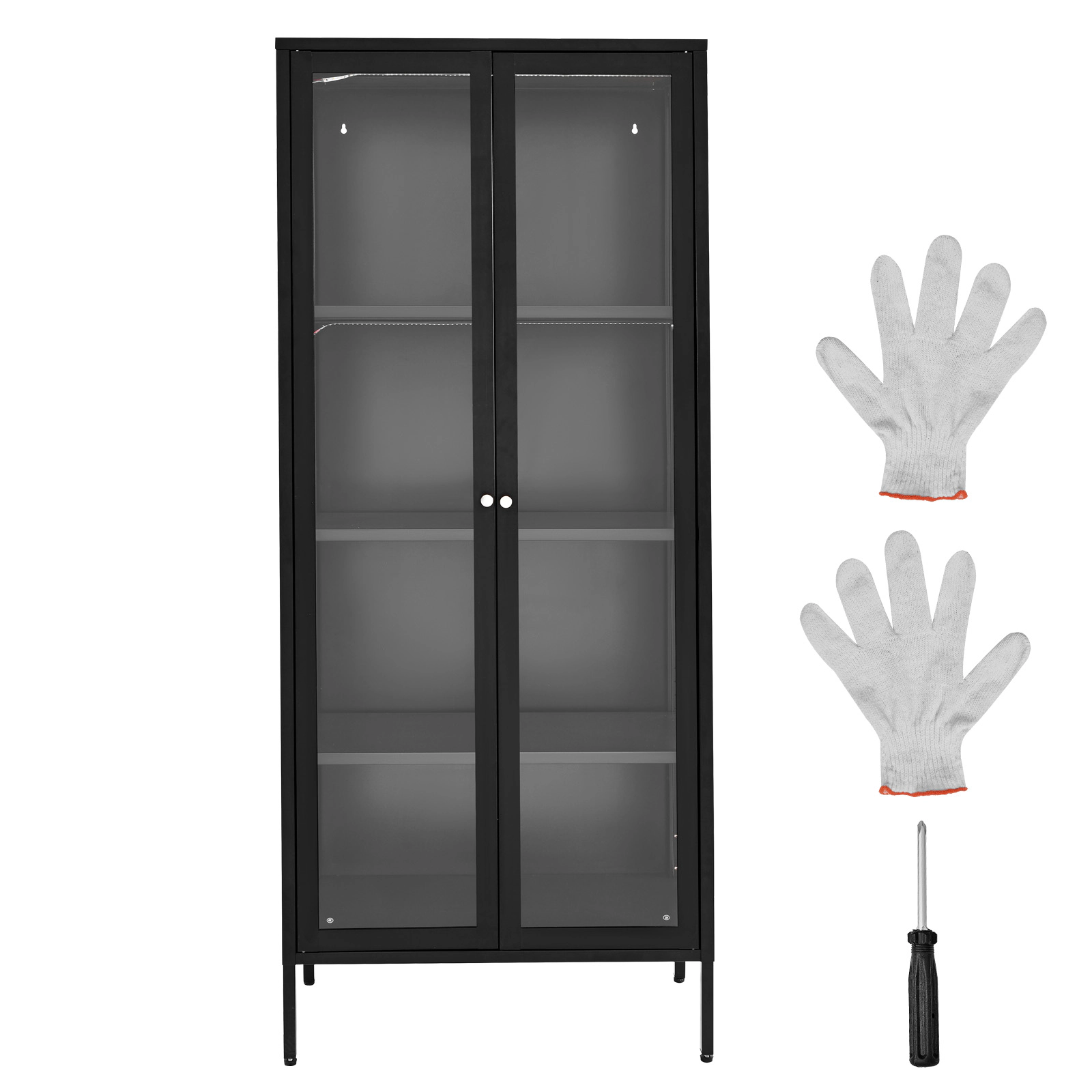 HONGGE Display Cabinet with Glass, 4-Tier Display Case, Storage Cabinet with Adjustable Shelves for Collectibles