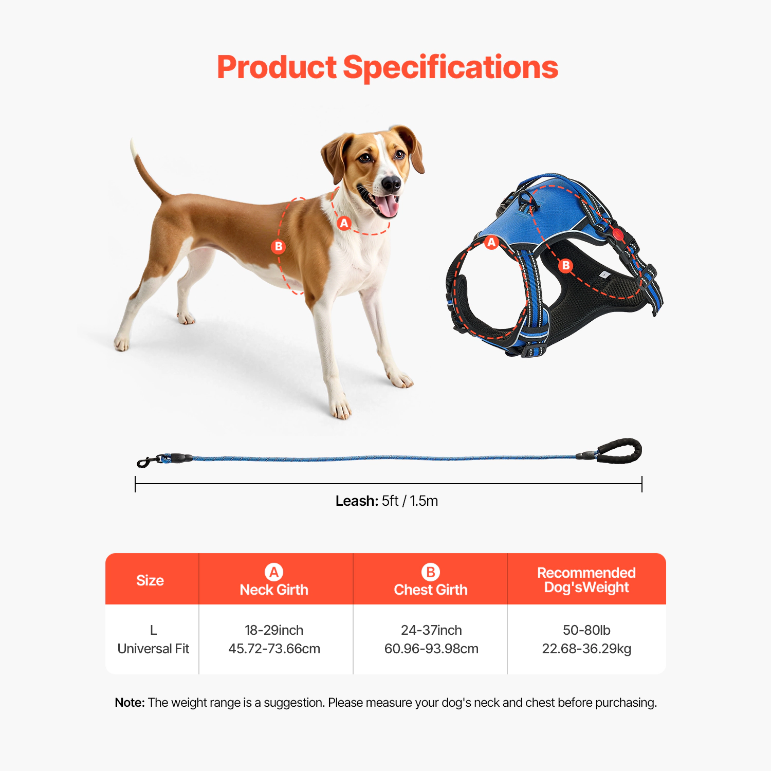HONGGE Dog Harness for Large Dogs, No Pull Adjustable Pet Vest Harness, with Handle, Metal Rings, Buckles
