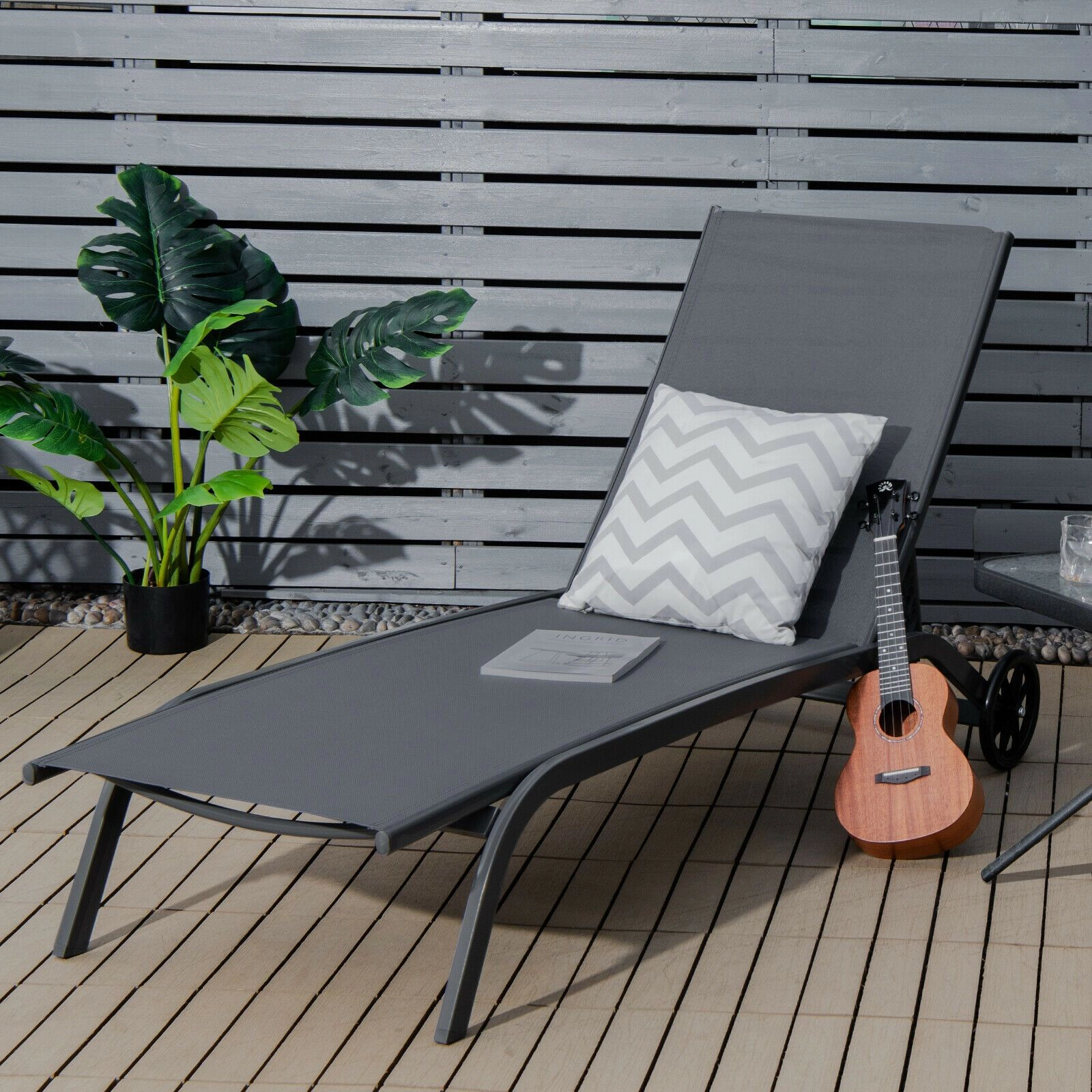 SlickBlue Adjustable Outdoor Chaise Lounge with 6-Position Backrest