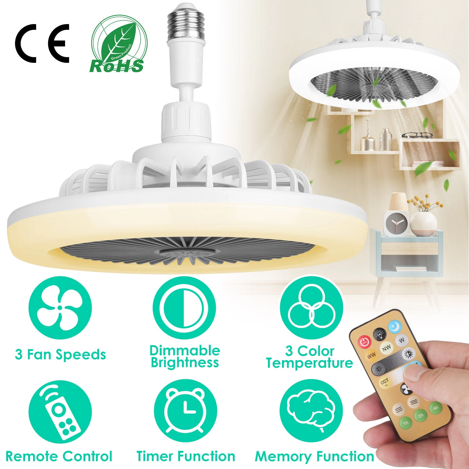 GBruno Dimmable Socket Ceiling Fan With Remote