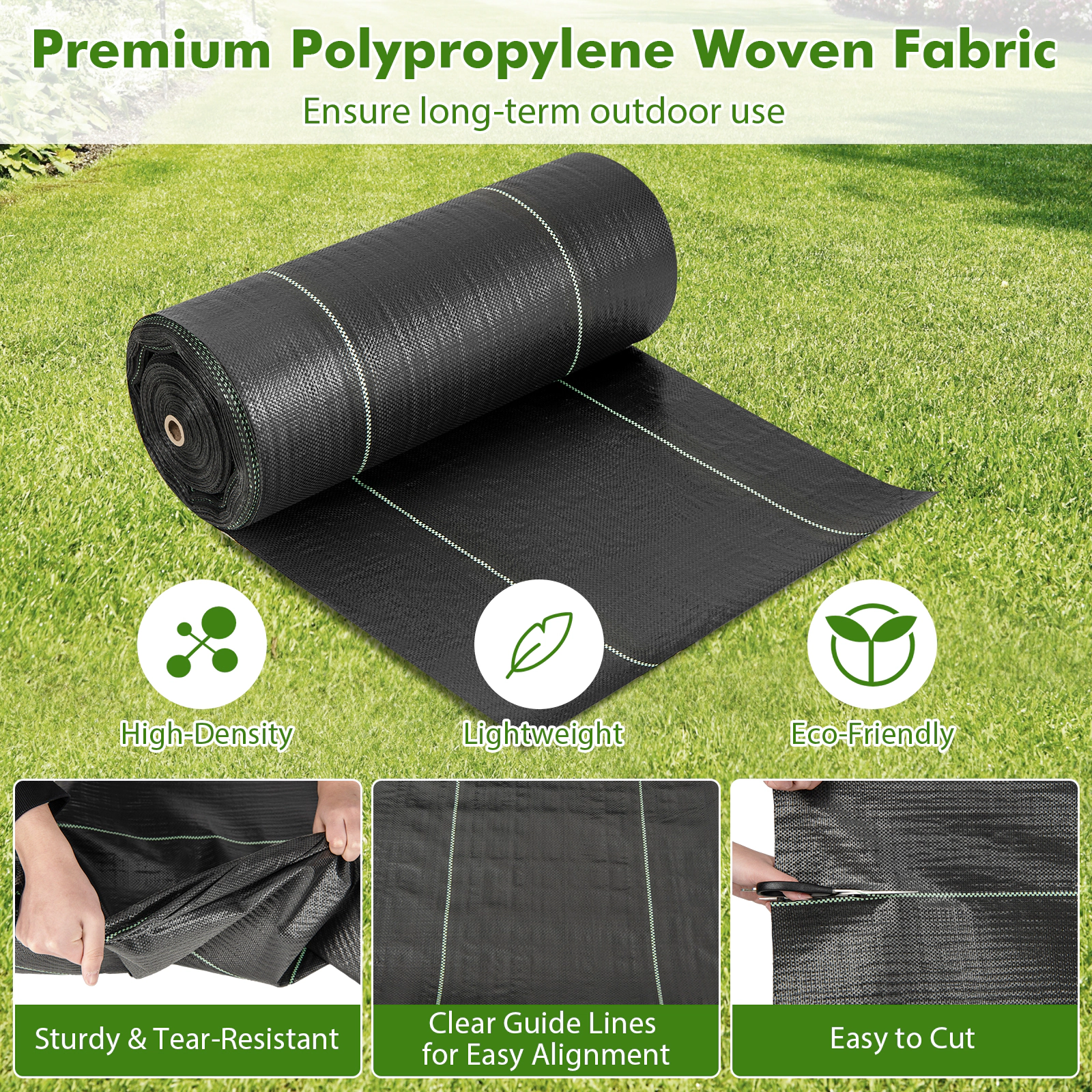 SUGIFT Woven PP Weed Barrier Landscape Fabric Roll Black