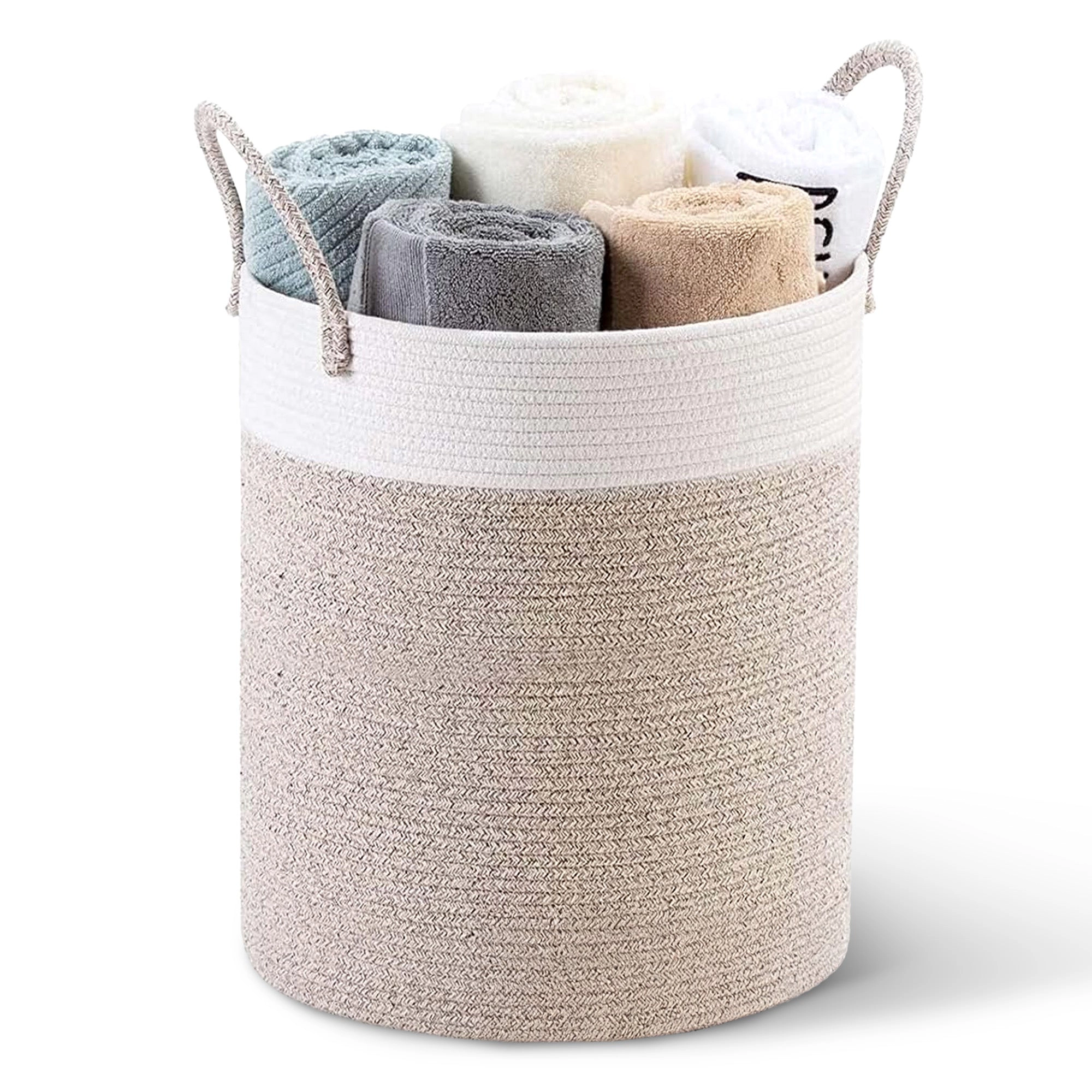 Cheer Collection Large Cotton Rope Laundry Hamper 16 x 16 x 22 Inch Versatile