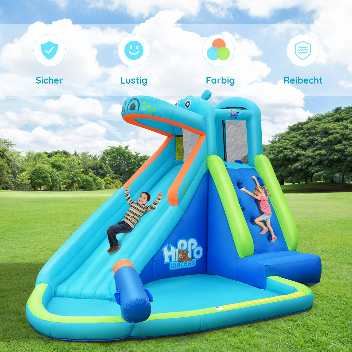 LJG Kids Inflatable Water Pool with Splash and Slide without Blower