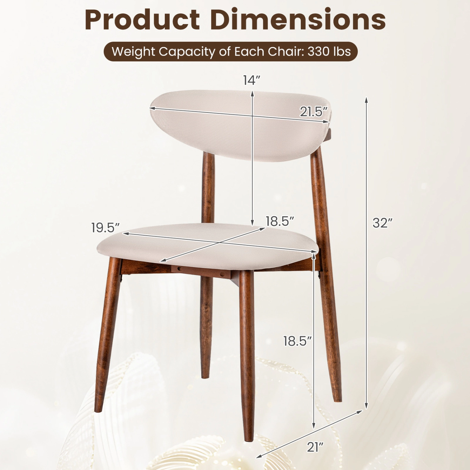 SUGIFT Set of 2 Beige Upholstered Dining Chairs with Curved Back and Wood Legs 21.5-in W 32-in H 330-lb Per Chair