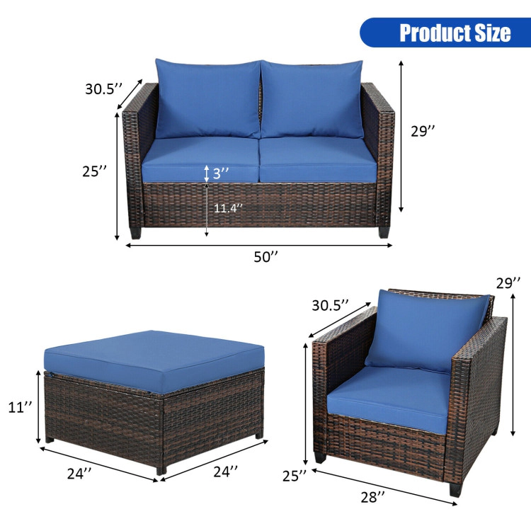 Hivvago 5 Pieces Patio Cushioned Rattan Furniture Set