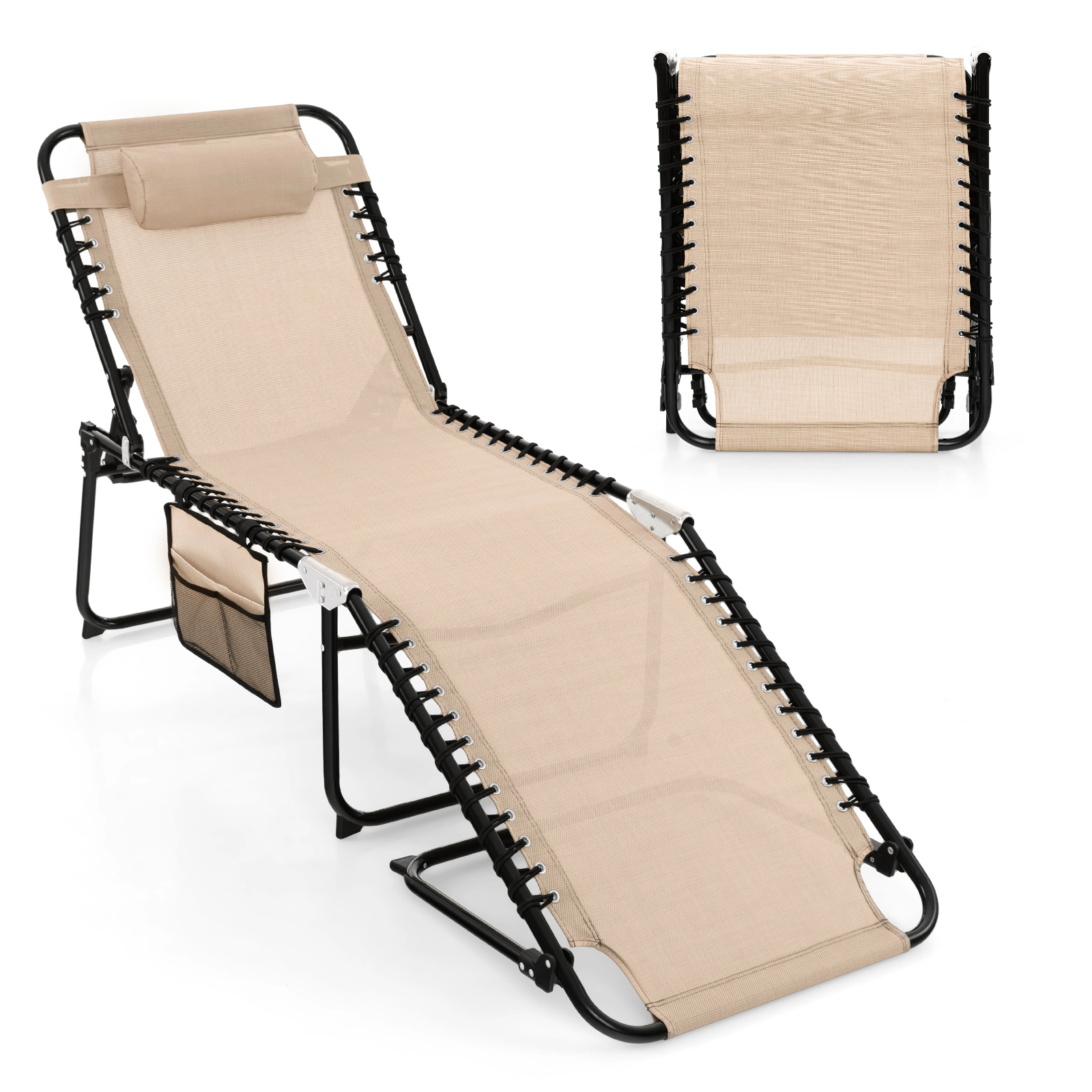 SUGIFT Foldable Recline Lounge Chair with Adjustable 4-Position Backrest and 2-Position Footrest 265-lb Capacity Beige