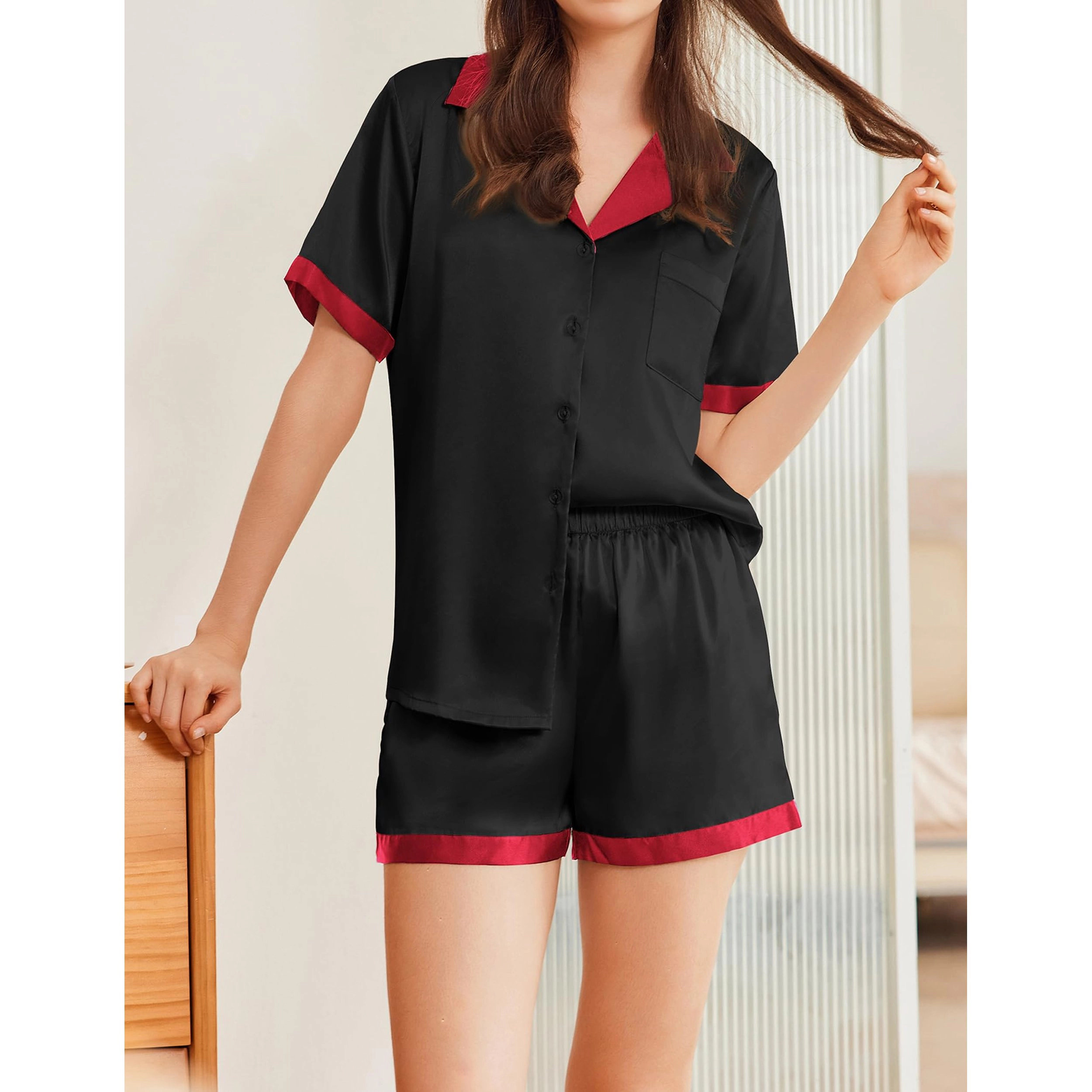 Ekouaer Womens Pajamas Set Button Down Short Sleeve Lounge 2 Piece
