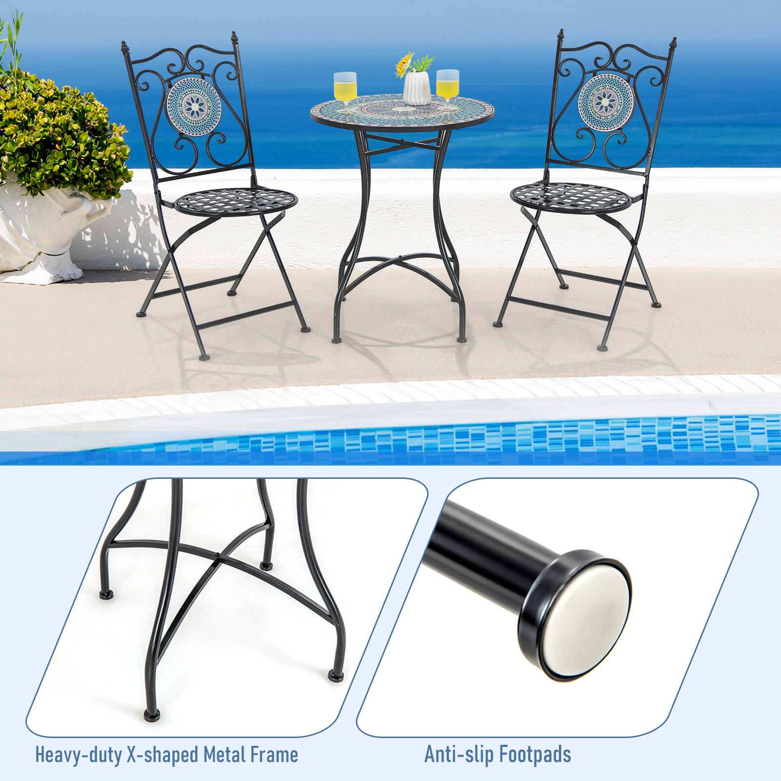 SUGIFT Ceramic Tile Mosaic Tabletop Multicolor 24 in Patio Bistro Table
