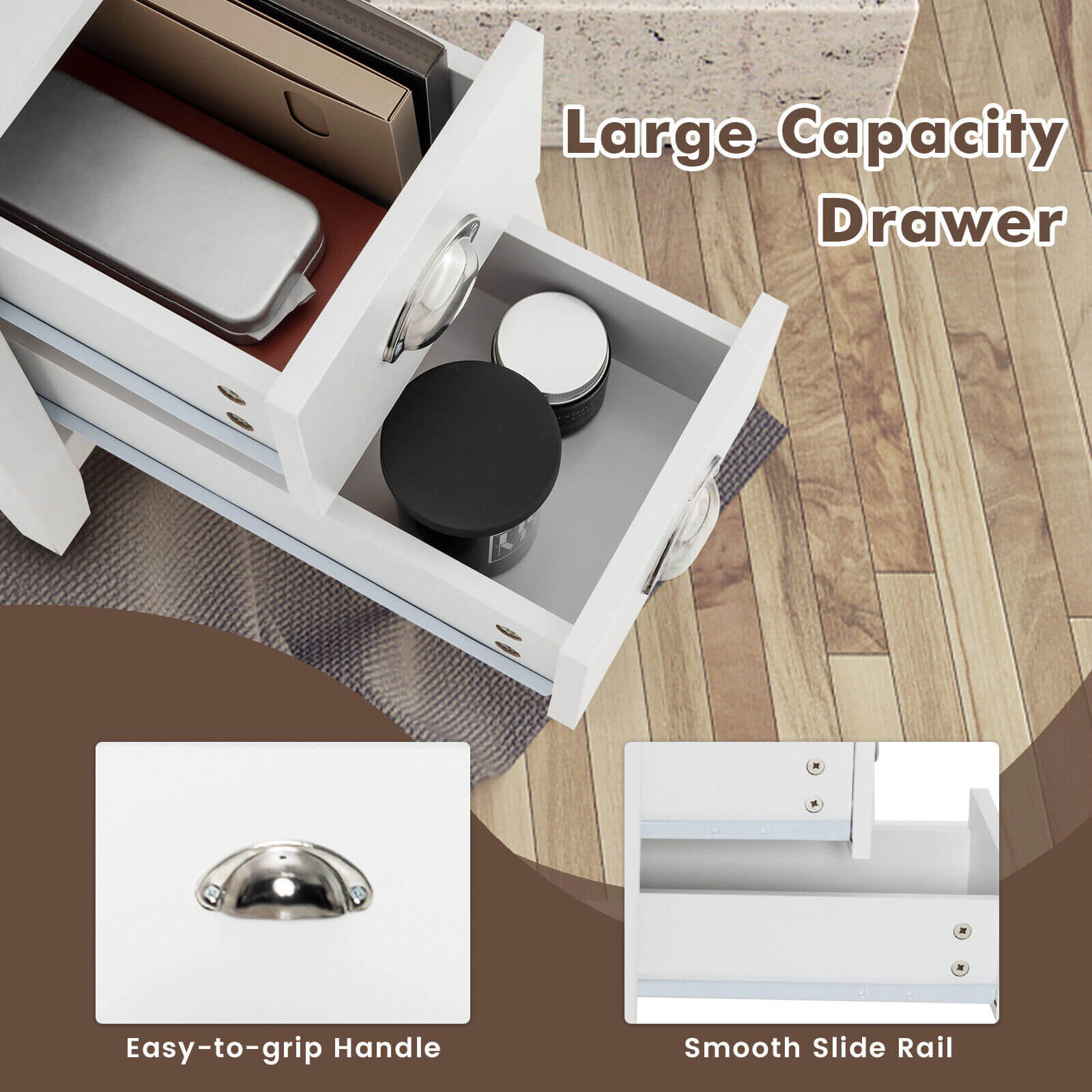 SUGIFT 2-Drawer Wooden End Table Nightstand with Shelf 33-lb Tabletop Capacity 23.5 x 12 x 24 in Frame White