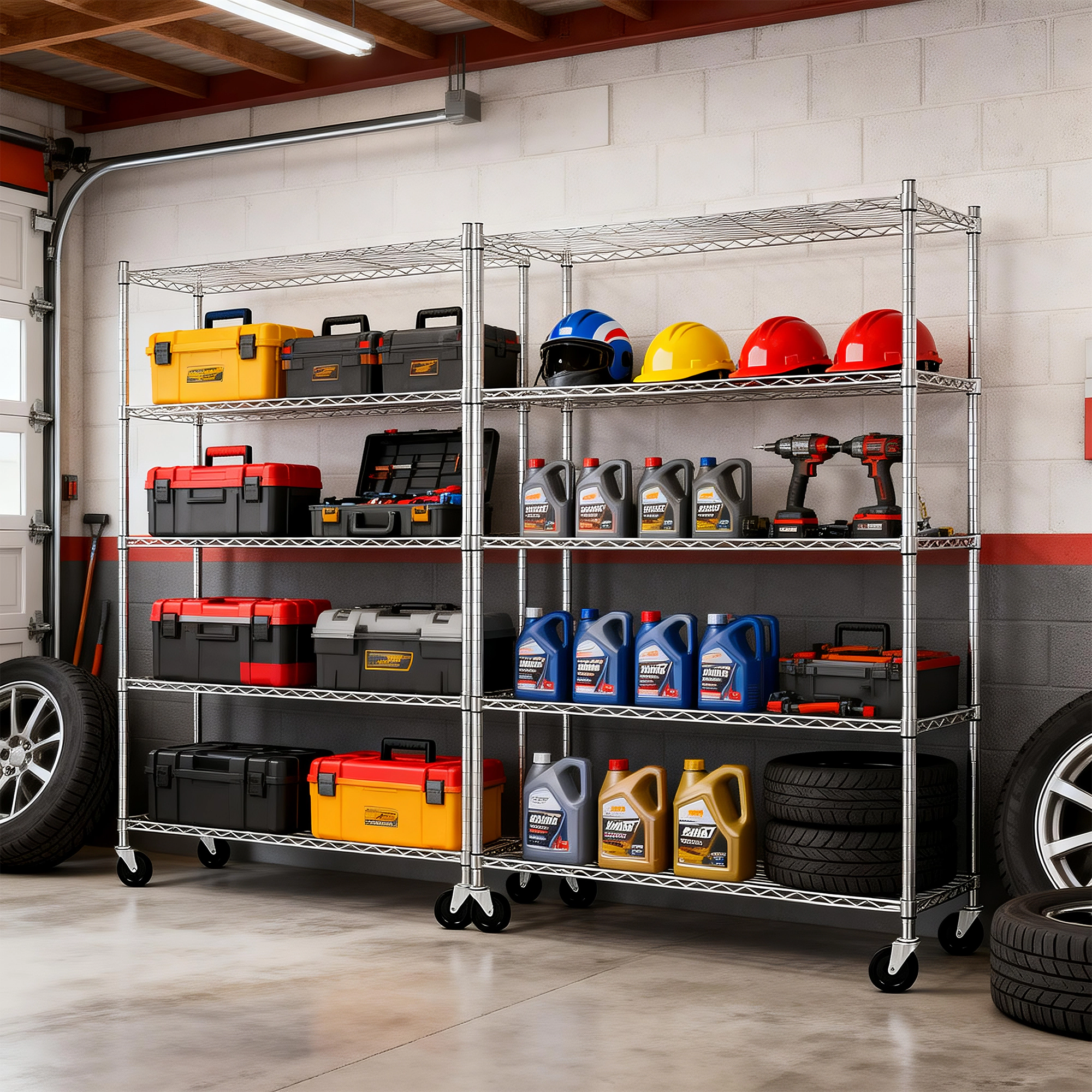 Flynama 5 Tier Chrome Wire Shelf 47.2 x 17.7 x 75.6 in Heavy Duty Adjustable Rack for Garage Kitchen, Warehouse