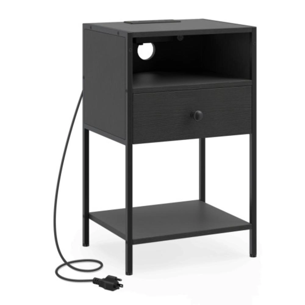 Hivvago Nightstand with Charging Station Bedside Table USB Ports and Outlets