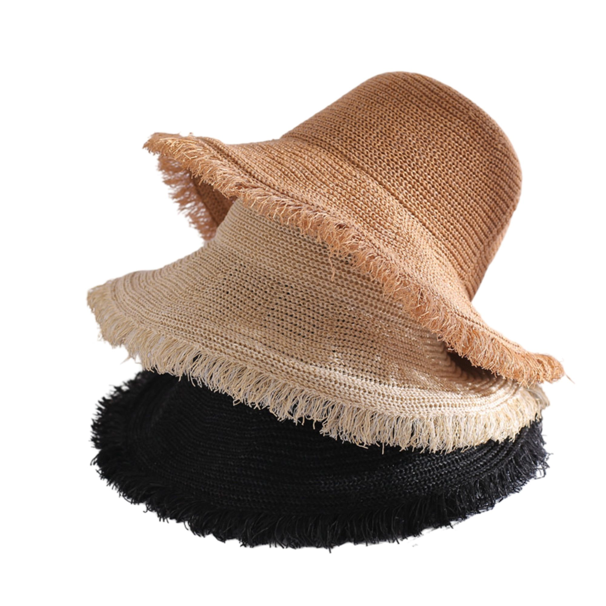 Anna-Kaci Women's Wide Brim Sun Hat with Frayed Edge and Lightweight Open Weave