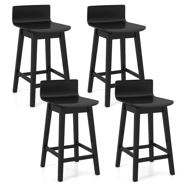 Hivvago 24.5 Inch Swivel Wooden Bar Stools Set Of 4 With Rubber Wood Legs And Low Back
