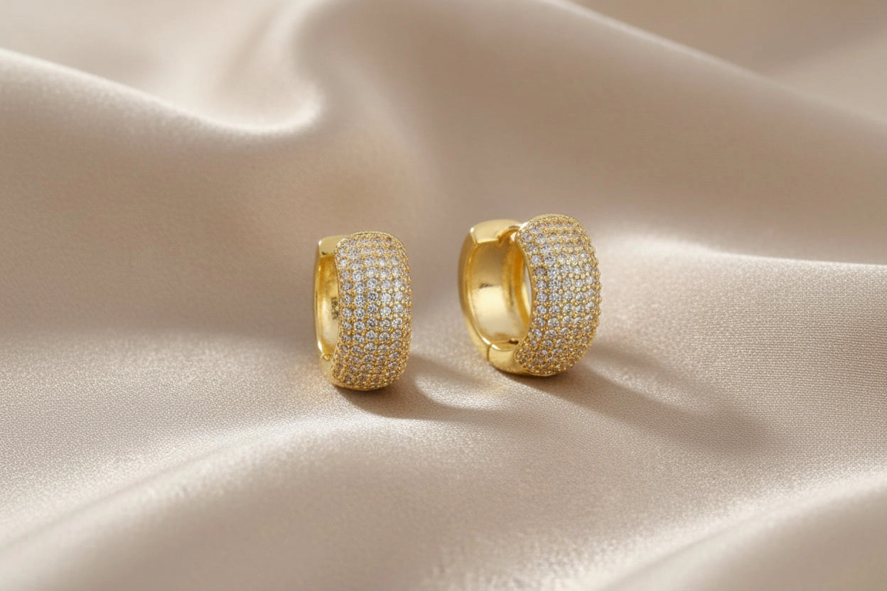 DressAtR Women's Zircon 18K Gold Plated Hoop Earrings