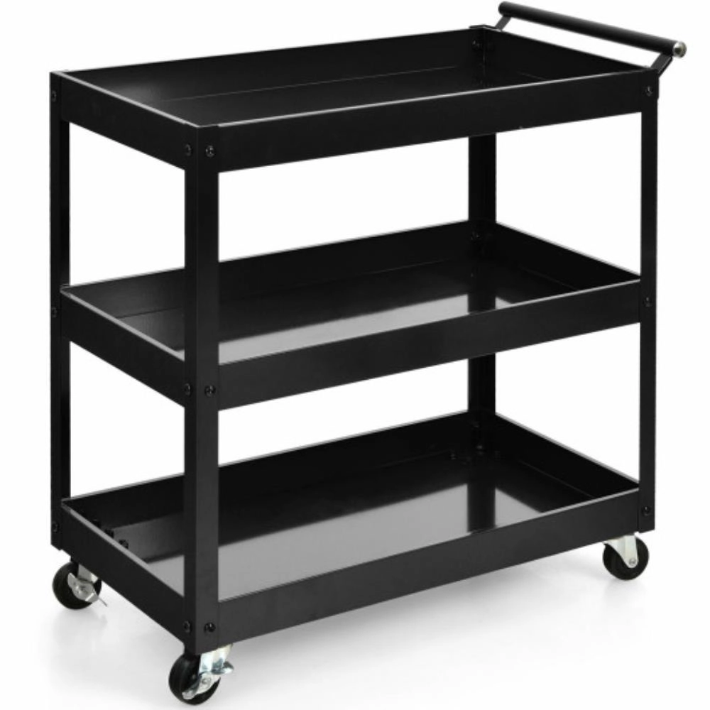 Hivvago 3-Tier Utility Cart Metal Mental Storage Service Trolley