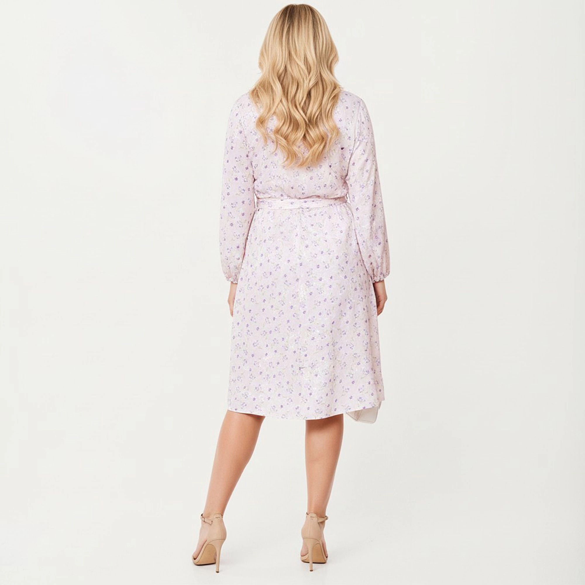 Anna-Kaci Women's Plus Floral Print Long Sleeve Wrap V Neck Adjustable Waist Tie Midi Dress