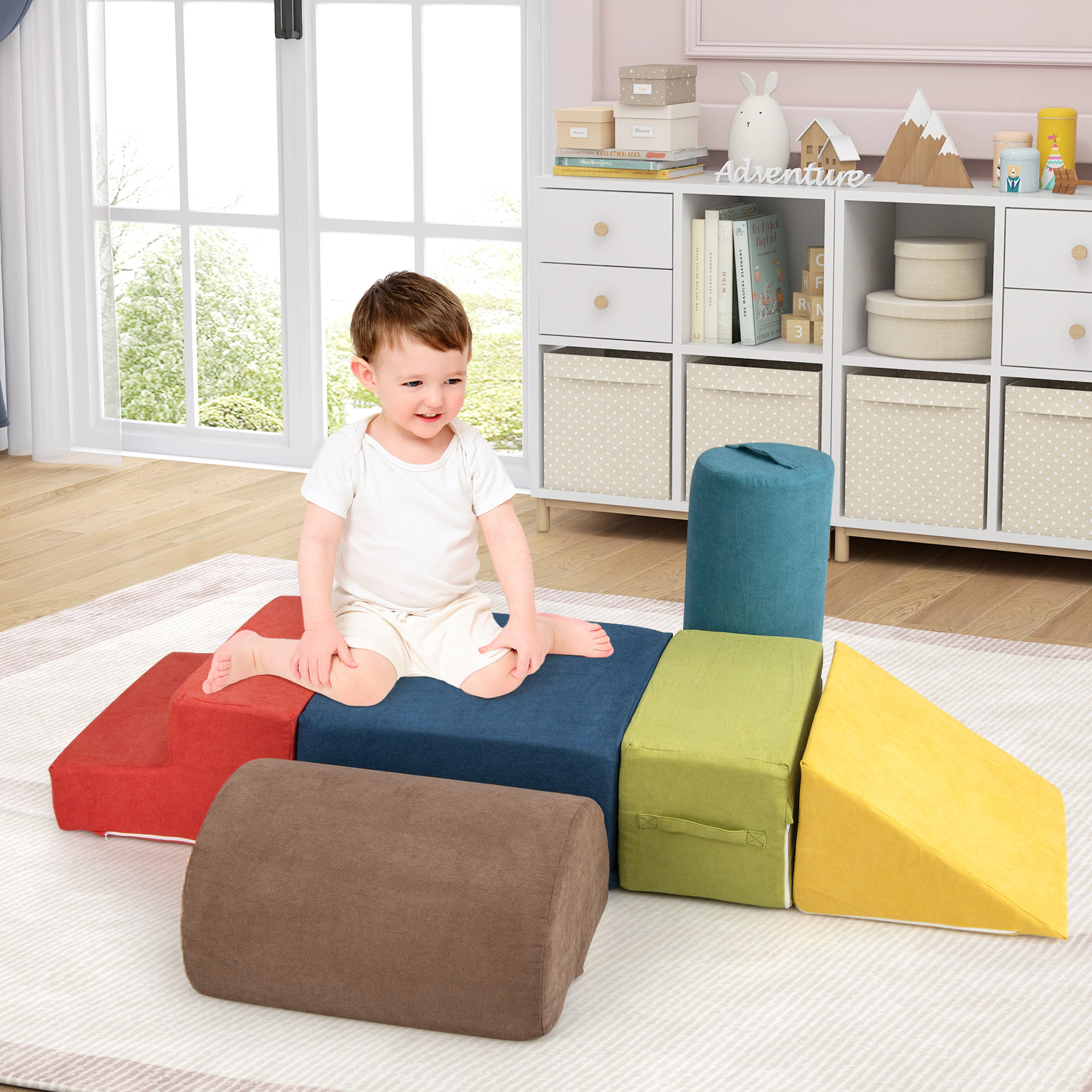 6-Piece Baby Climbing Blocks Soft Foam Play Set Machine-Washable Chenille Covers Hidden Zippers Ages 1-3 Multicolor