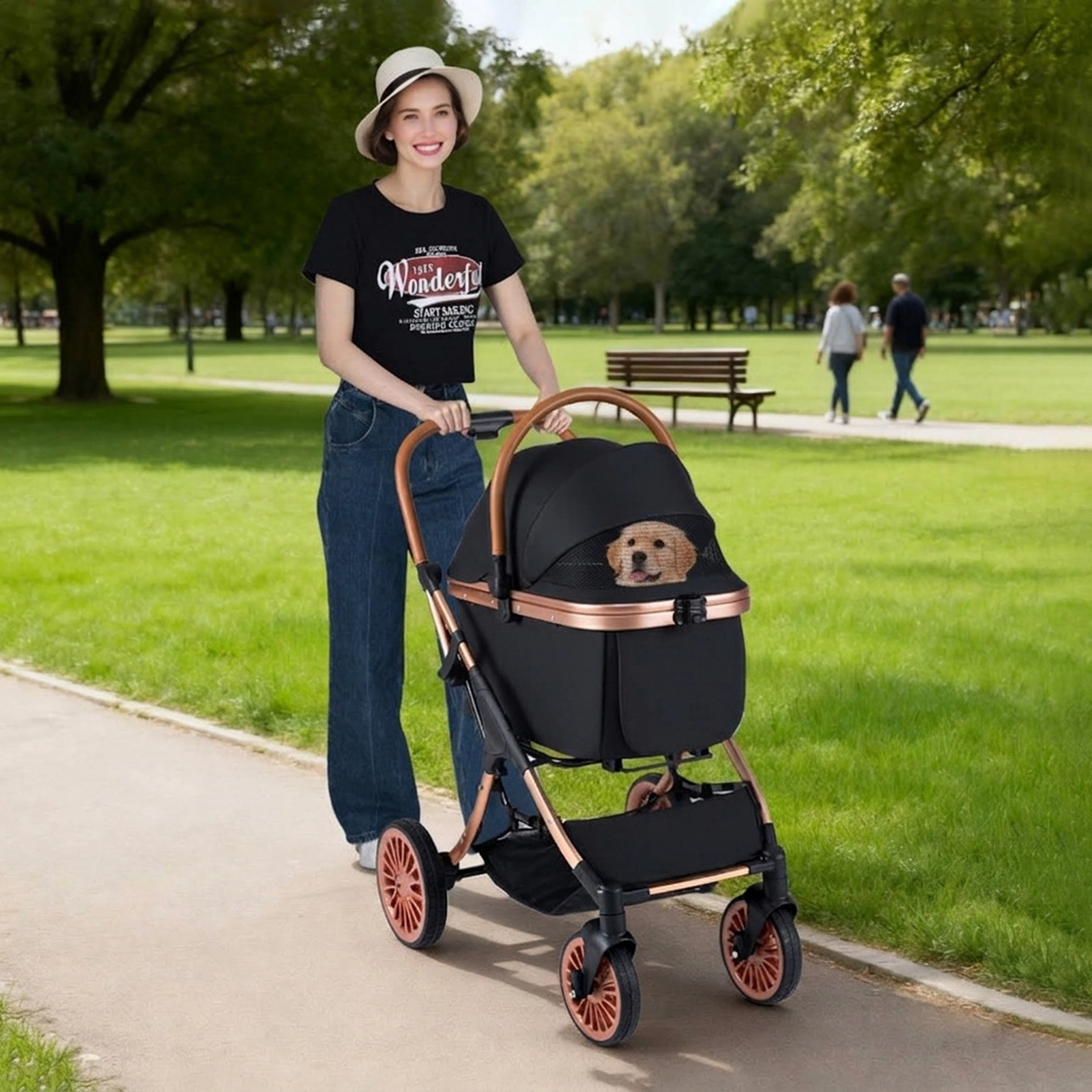 SUGIFT 35 x 40-in 55-lb Capacity Black 3-in-1 Foldable Pet Stroller Dog Carrier Car Seat with Sun Shade