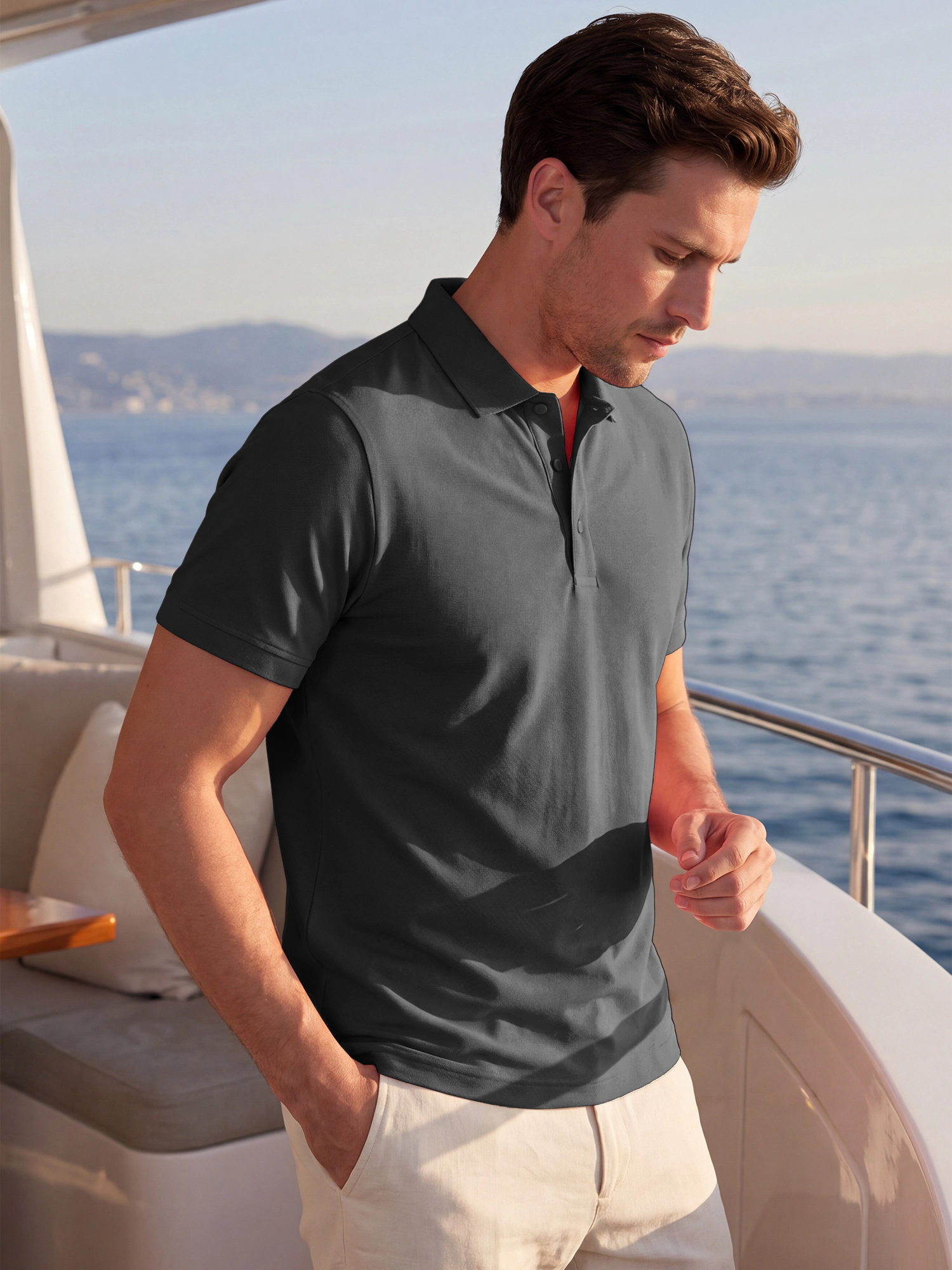 INSPIRE CHIC Men's Short Sleeve Stretchy Golf Polo Shirt