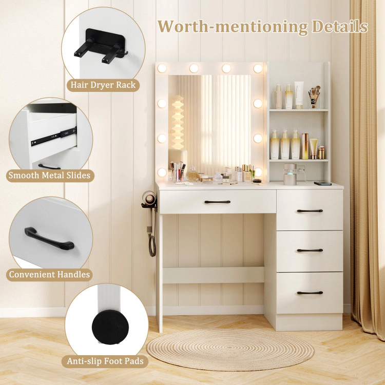 Hivvago Vanity Desk With 3-Color Lights And Power Outlets