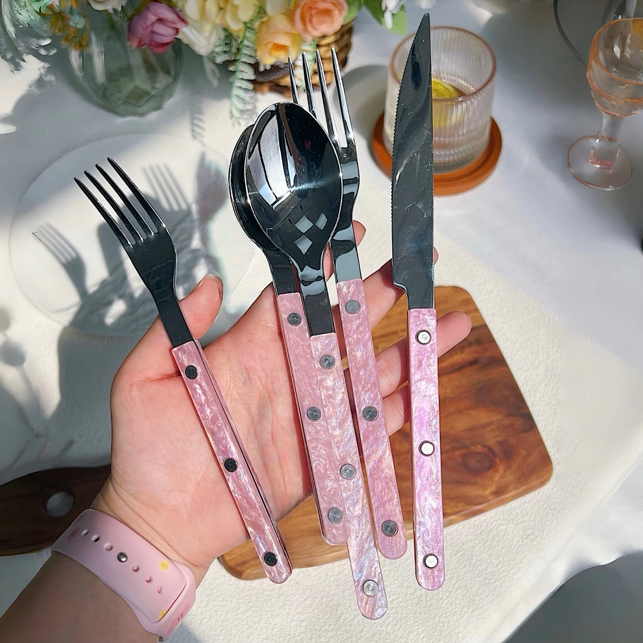 Inspecial Home Modern Pink Salt Lake Flatware Set of 10