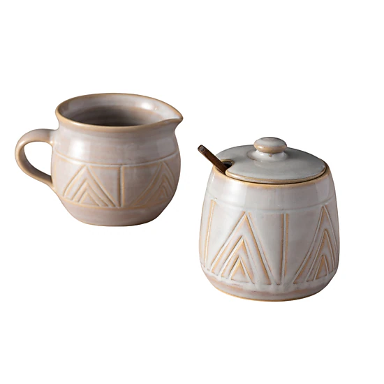 Ten Thousand Villages Mountain Peaks Ceramic Cream and Sugar Set