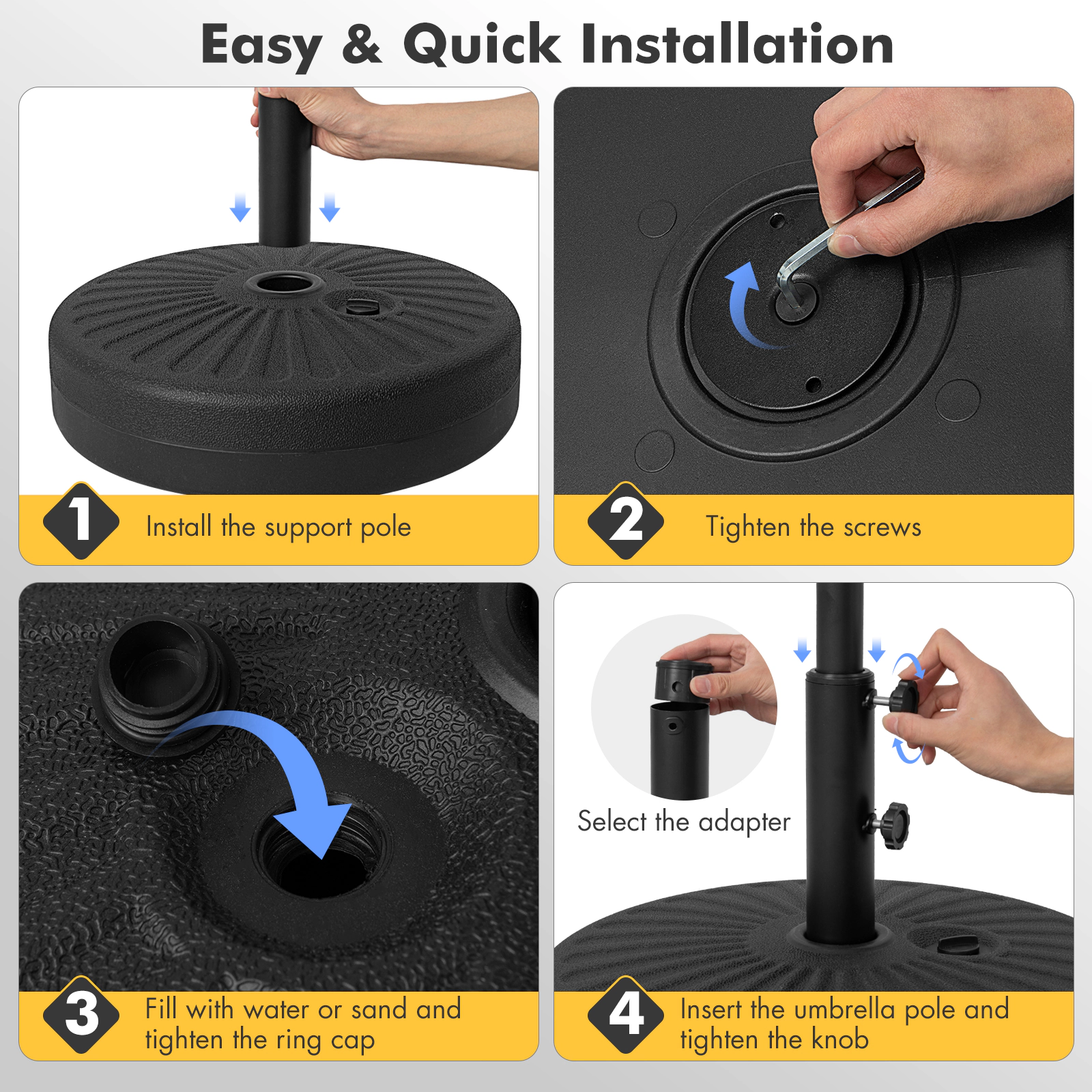 Hivvago 19.5 Inch Fillable Round Umbrella Base Stand for Yard Garden Poolside
