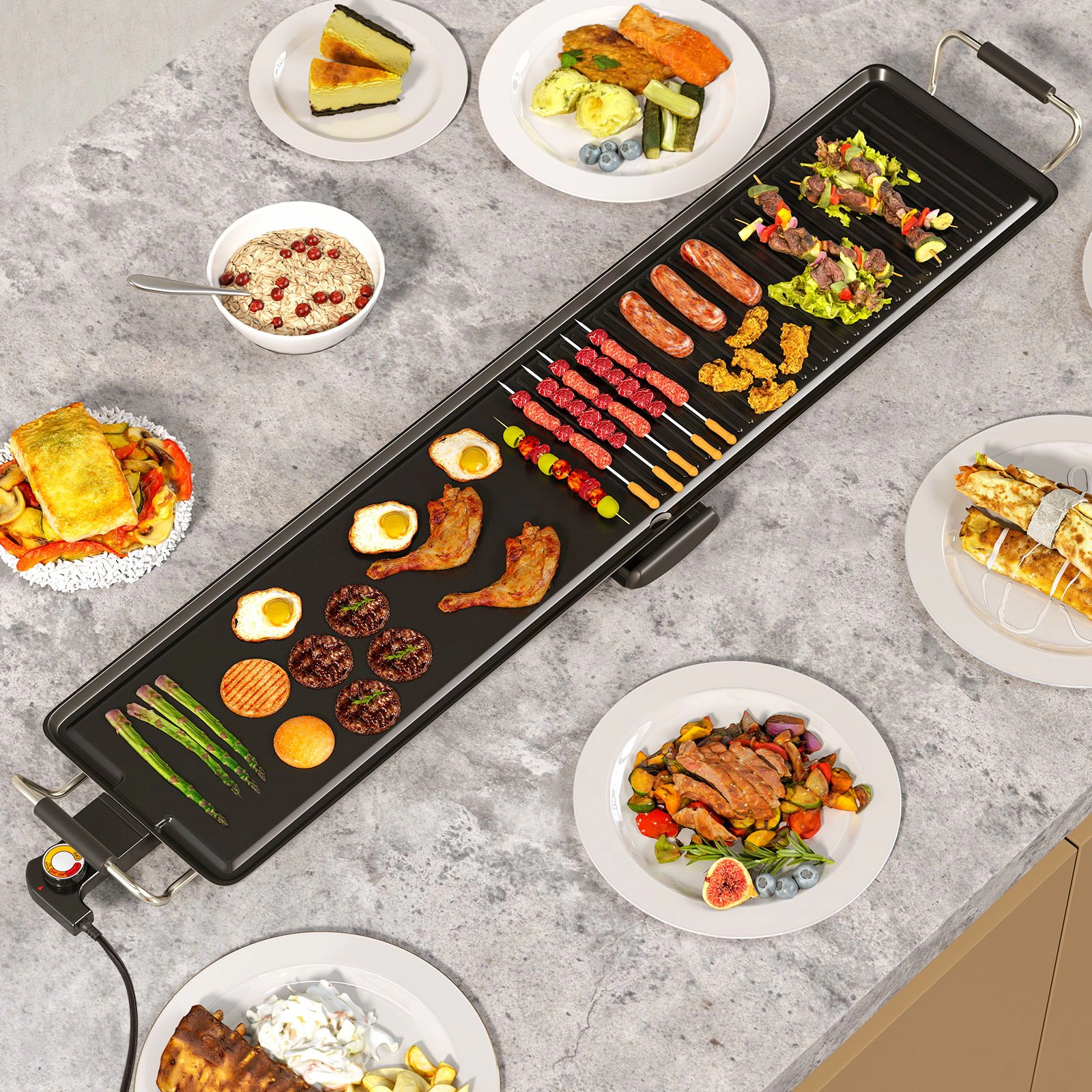SlickBlue Extra Large Nonstick Electric Grill Griddle for Indoor Cooking