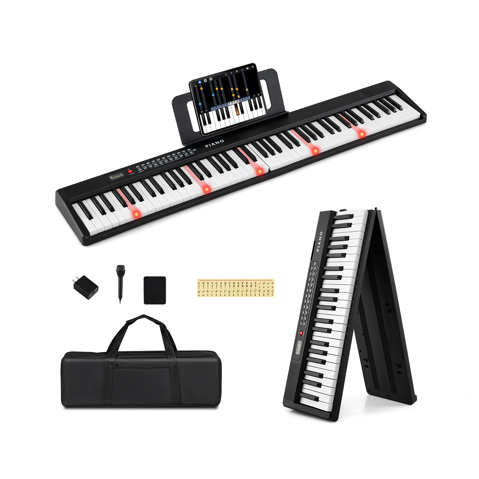 SUGIFT Black 88-Key Foldable Semi Weighted Piano Keyboard with Sustain Pedal and Carrying Bag 50.5-in W 9-in D