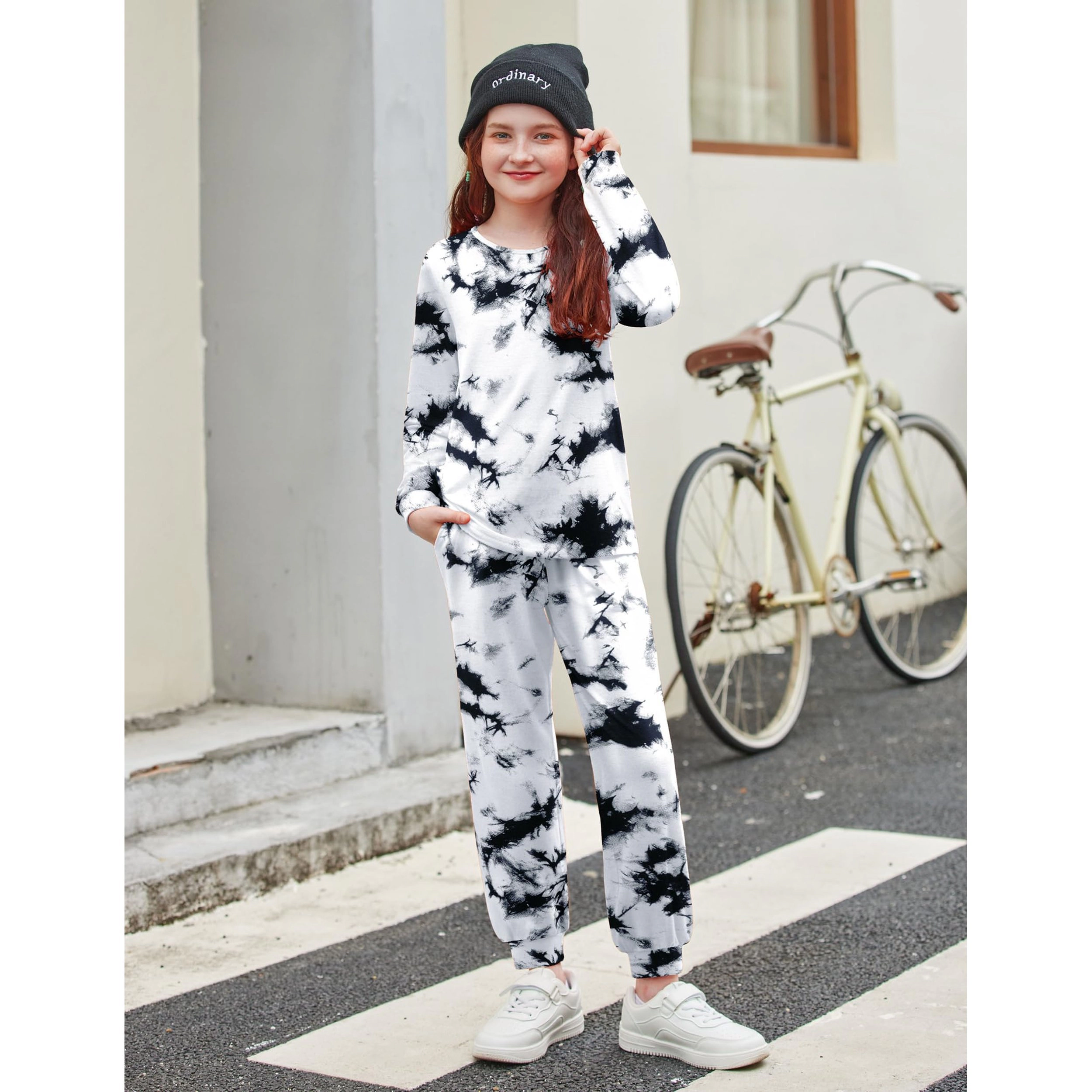Arshiner Girls Piece Sets Fall Outfits Roundneck Long Sleeve Pullover Tops And Print Sweatpants