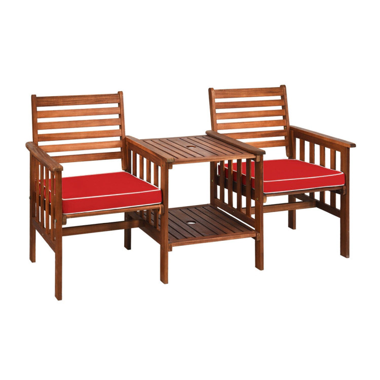 Hivvago 3 Pcs Outdoor Patio Table Chairs Set Acacia Wood Loveseat