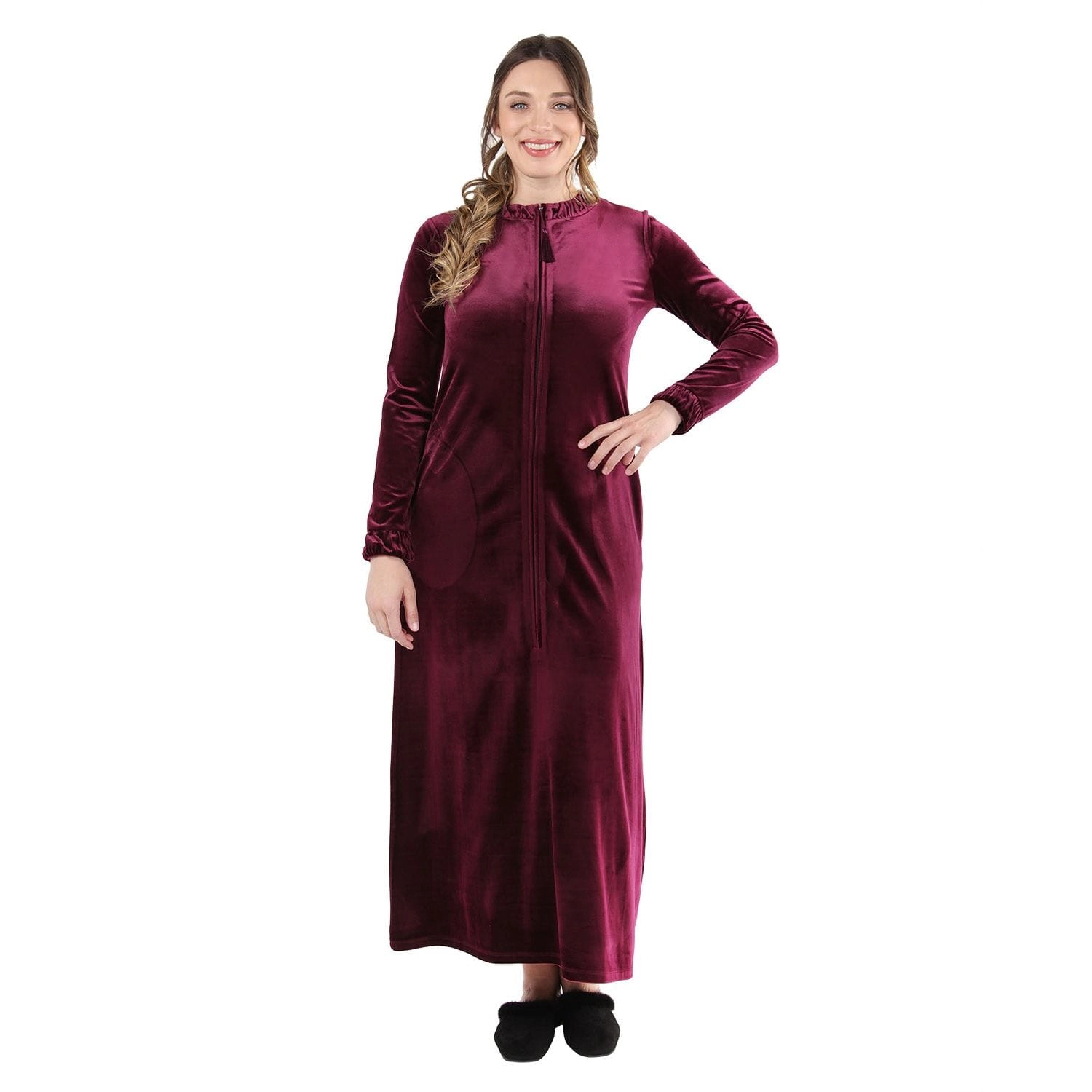 MeMoi Women's Velour Zippered Front Full Length Lounger Gown