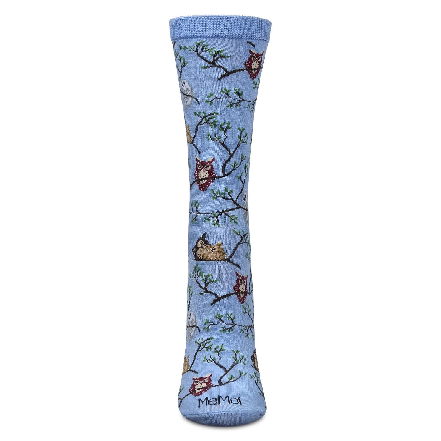 MeMoi Women's Embroidered Owls Bamboo Crew Socks