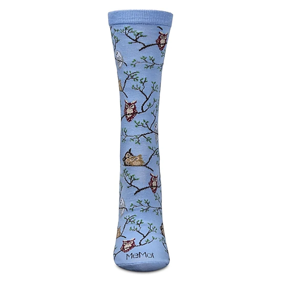 MeMoi Women's Embroidered Owls Bamboo Crew Socks