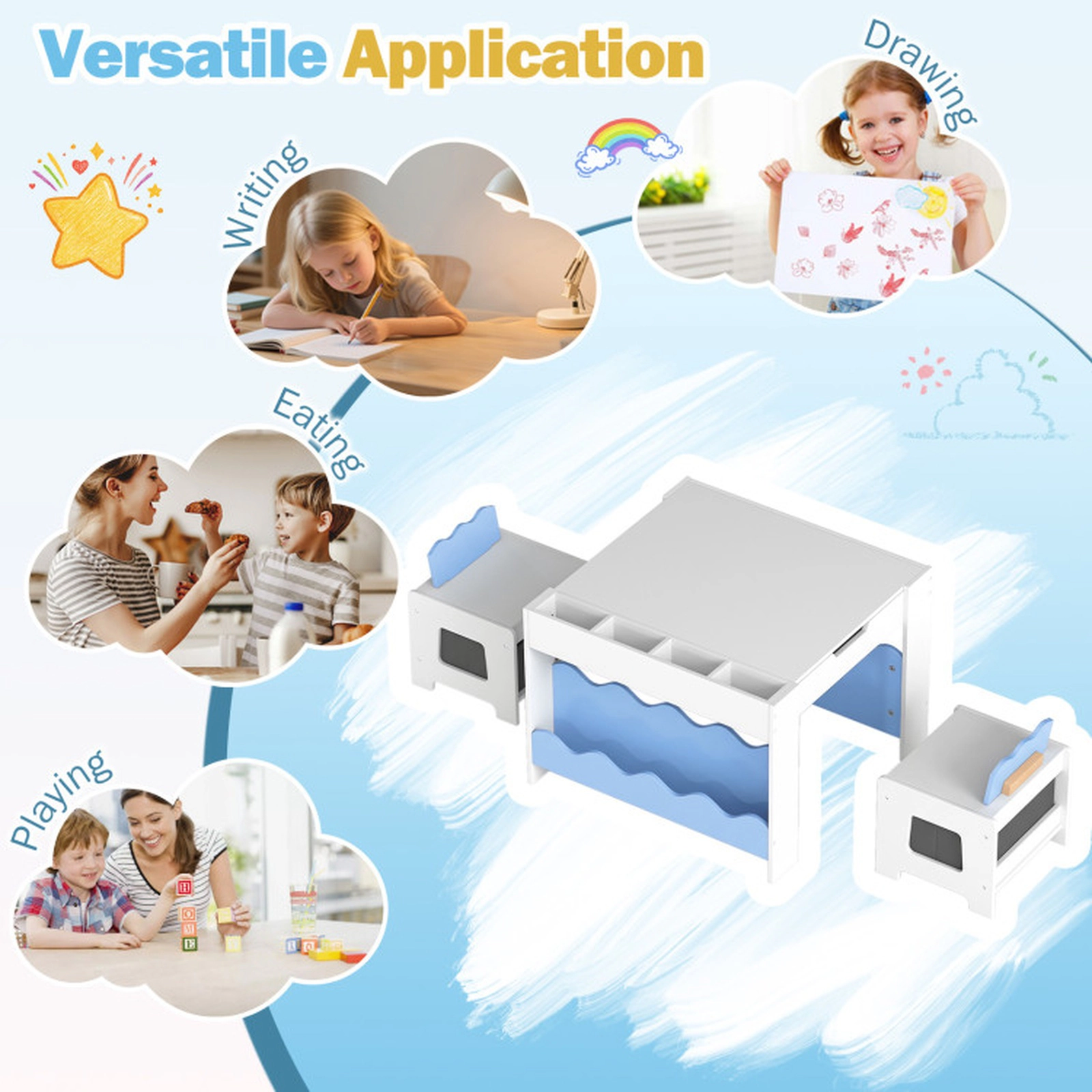 SUGIFT Double-Sided Tabletop Kids Multi-Purpose Activity Table and 2 Chairs Set