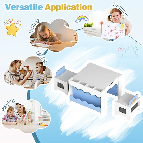 SUGIFT Double-Sided Tabletop Kids Multi-Purpose Activity Table and 2 Chairs Set