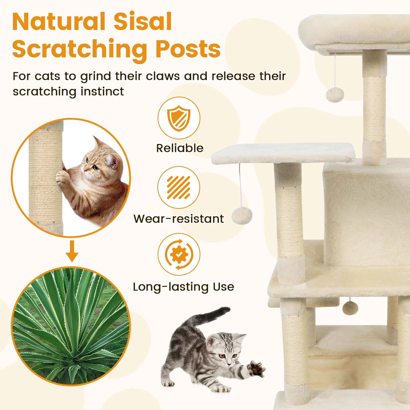 SUGIFT 58 Cat Tree Tower with Padded Top Perch Hammock and Sisal Posts