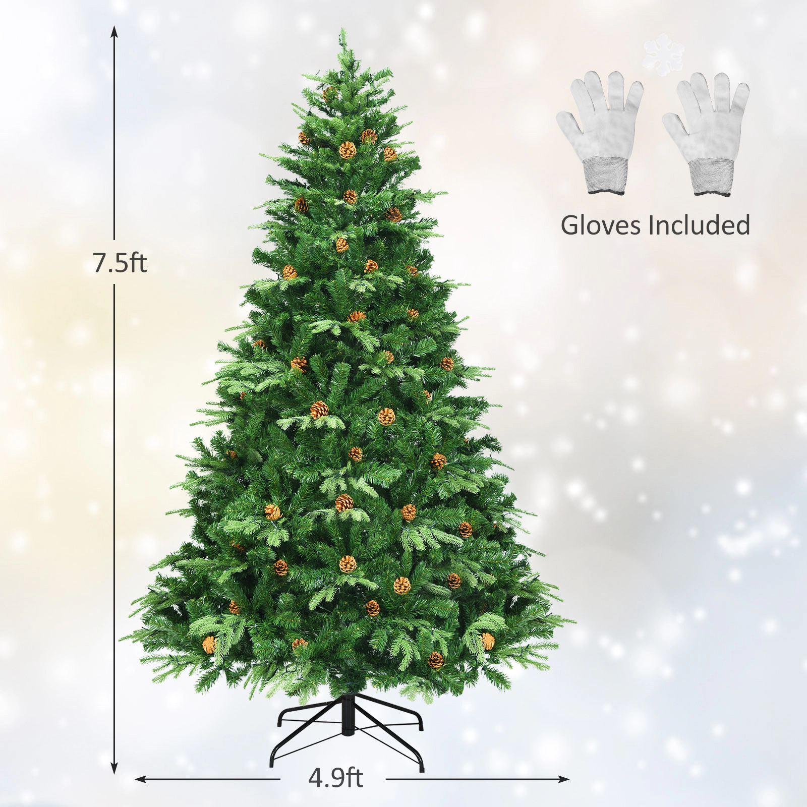 Glintex 7.5-Ft Christmas Tree with 540 LED Lights 1125 Tips and Hinged Branches, Green