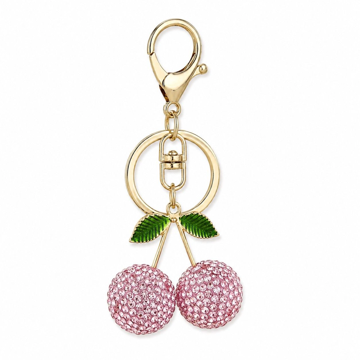 Alilang Women's Rhinestone Cherry Bag Charm Keychain with Gold-Tone Lobster Clasp, Pink