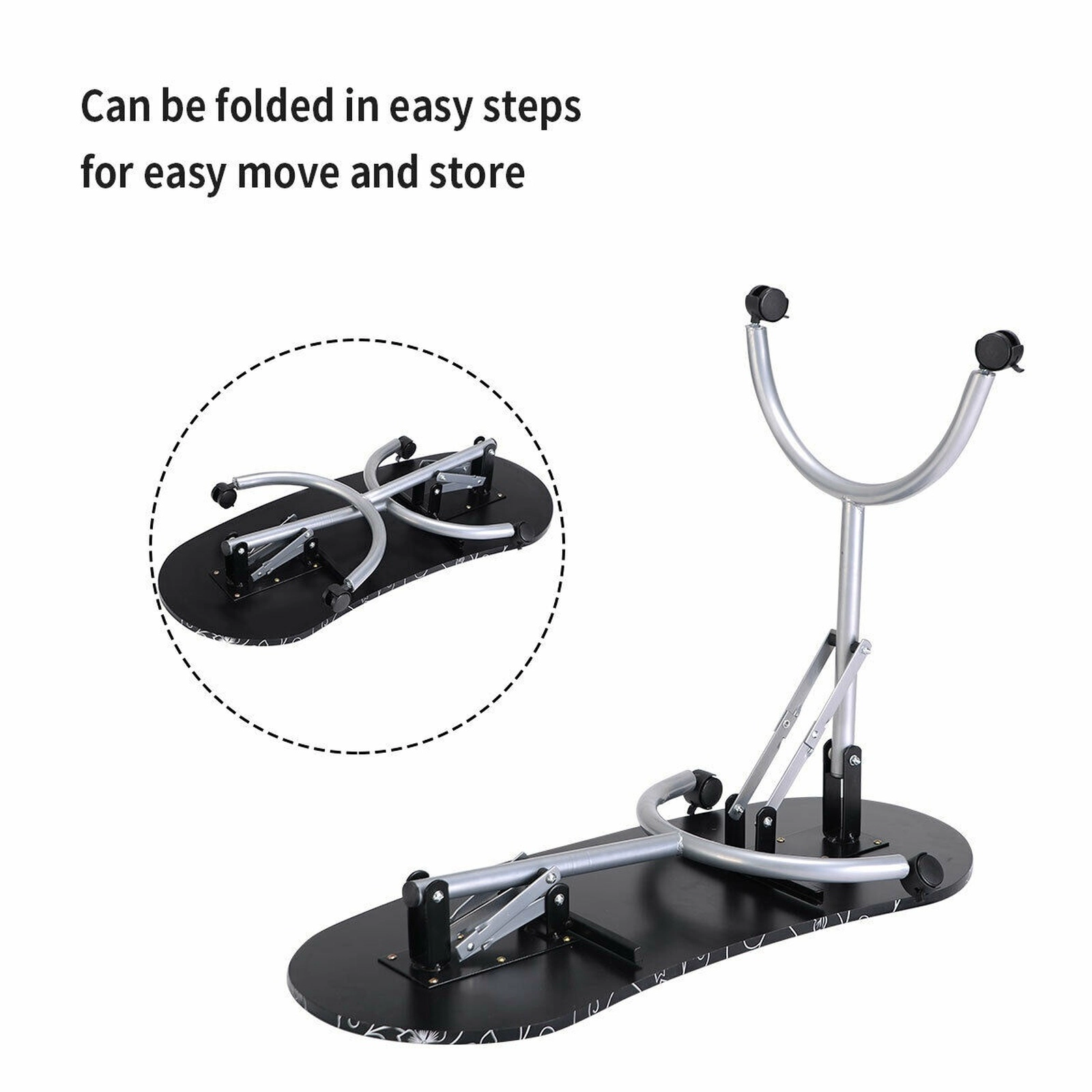 SUGIFT Folding Storage Drawer Wrist Cushion 4 Lockable Casters Manicure Nail Desk 35.5-in x 14.5-in x 27-in Black