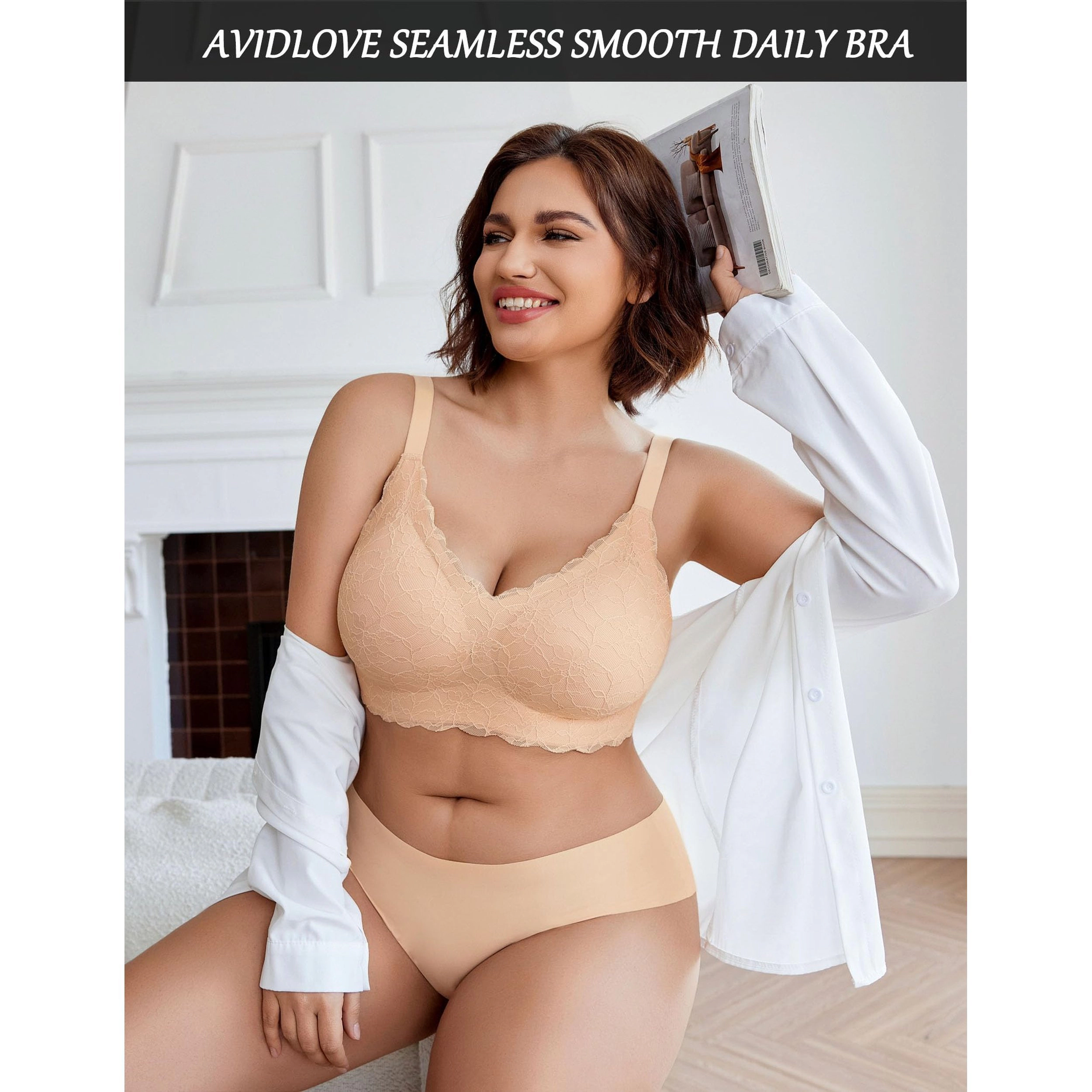 Avidlove Women's Seamless Wireless Full Coverage Lace Bra