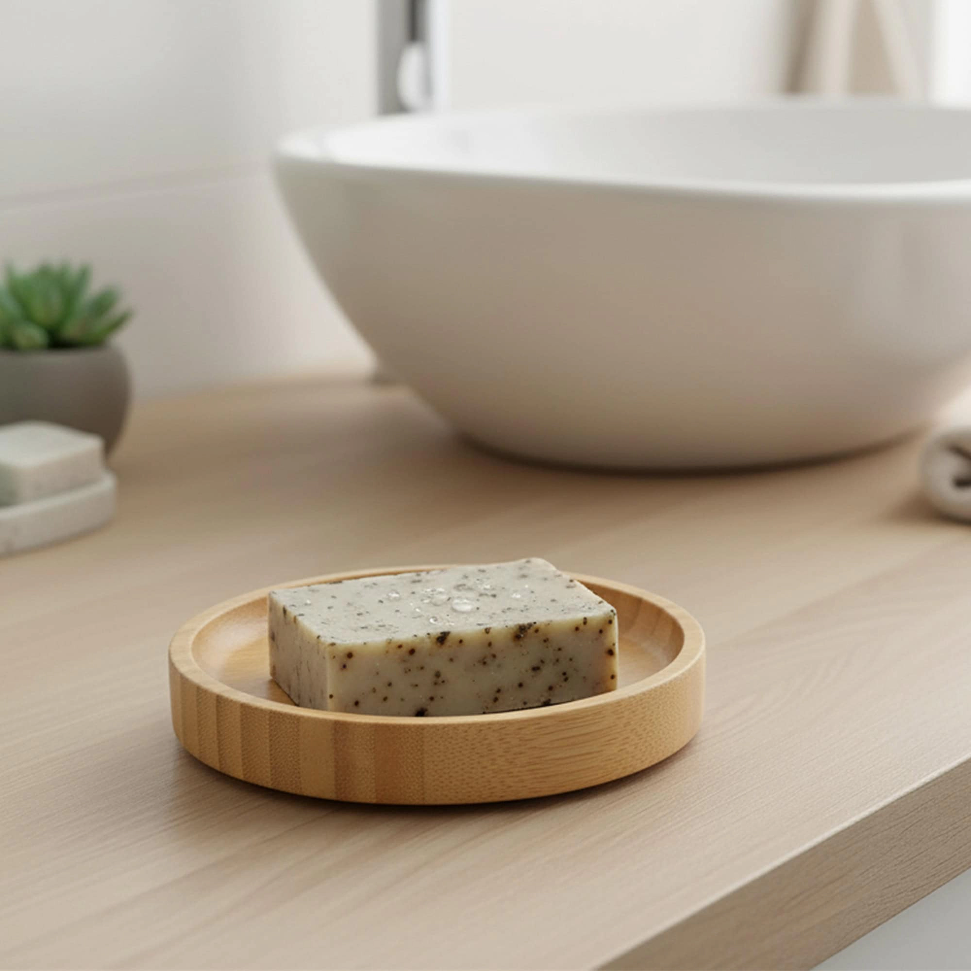 Evideco French Home Goods Round Bamboo Soap Dish with Slatted Drainage