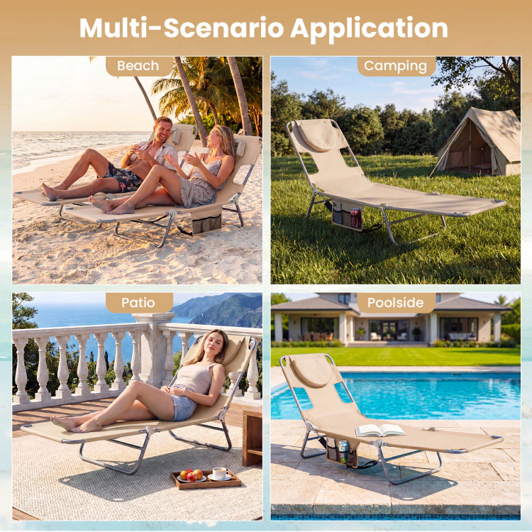 Hivvago Folding Beach Lounge Chair With Adjustable Backrest For Lawn
