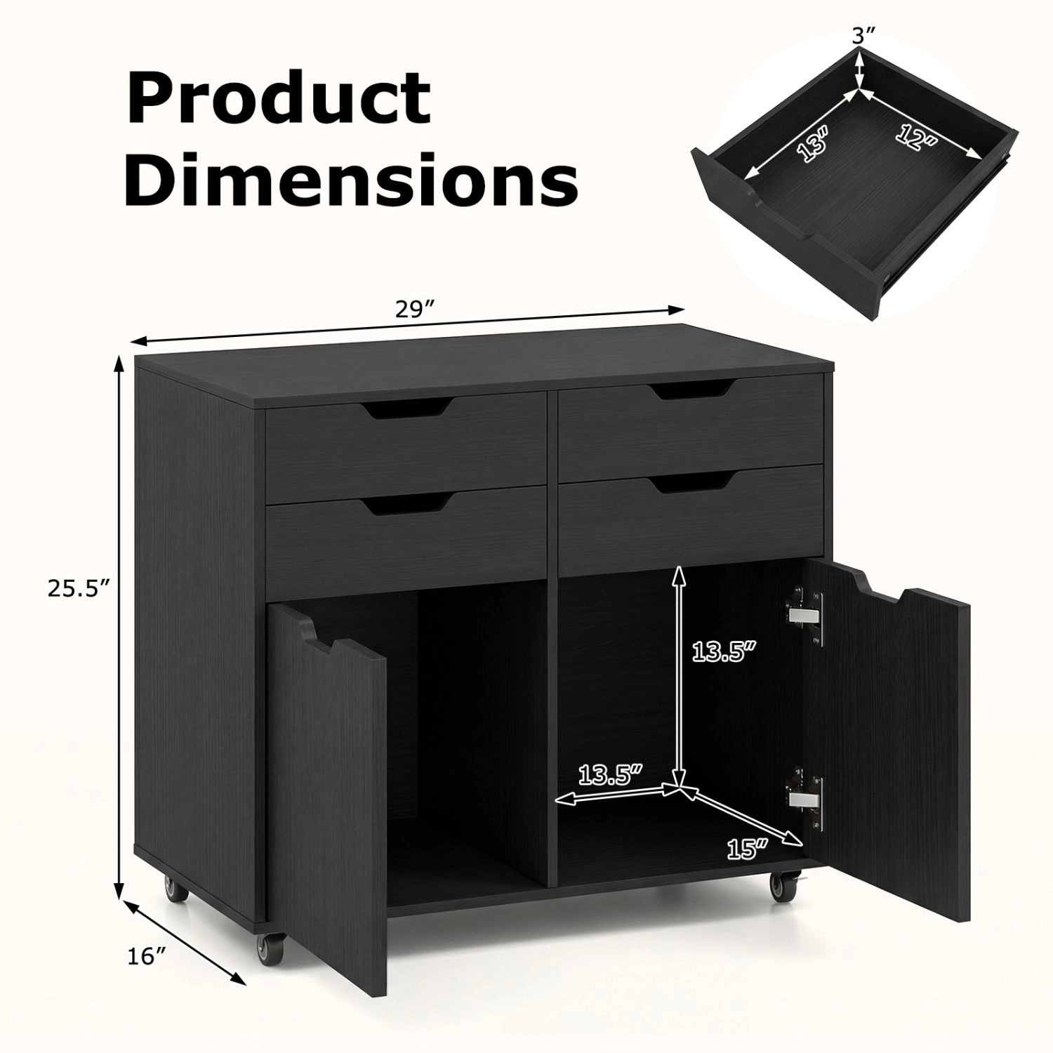 Slickblue 4 Drawer Storage Cabinet with Locking Wheels