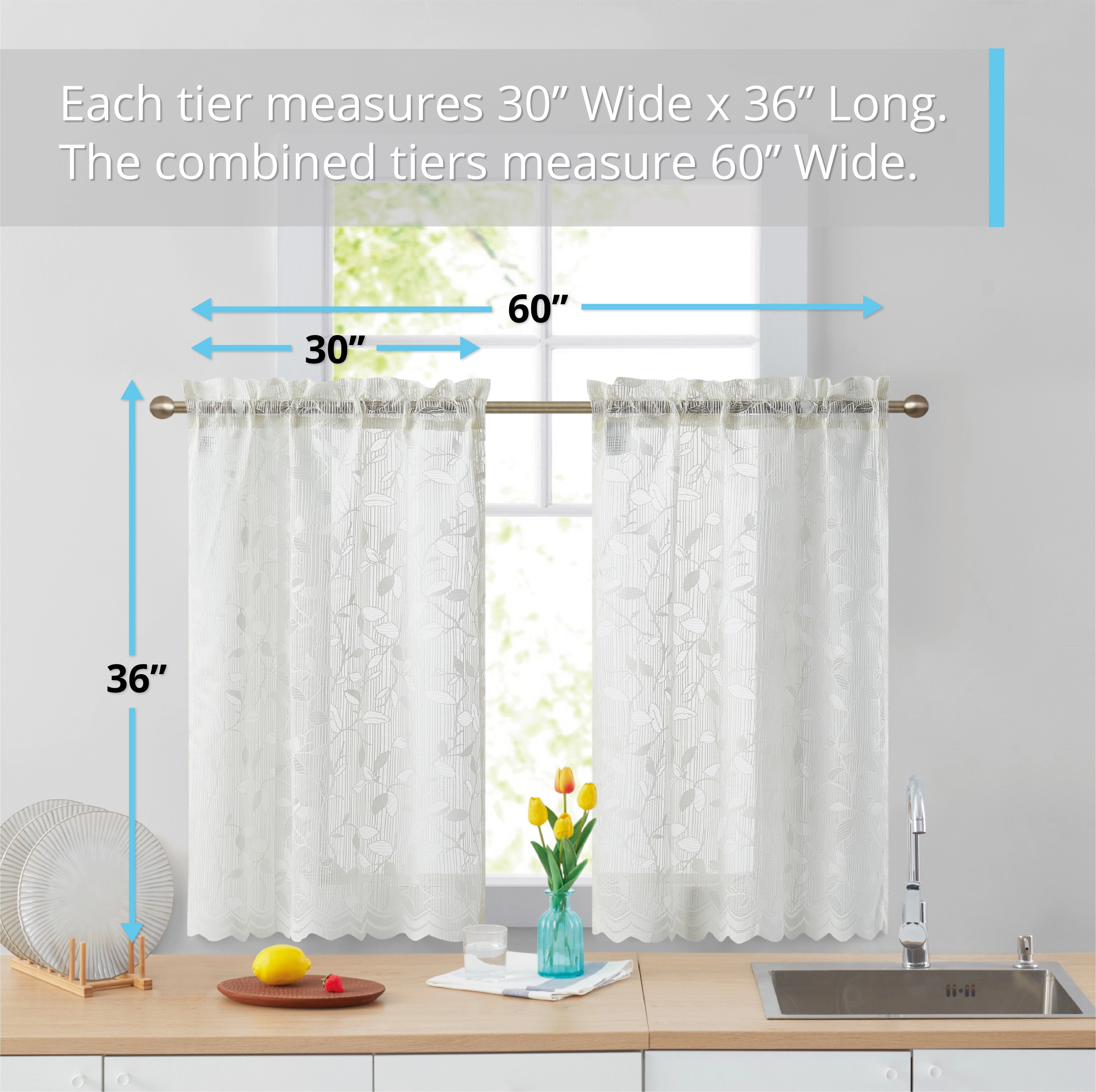 HLC.ME Joyce Lace Sheer Kitchen Cafe Curtain Tiers for Small Windows, & Bathroom - Set of 2